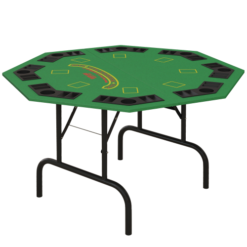 Soozier Poker Table Foldable 47" Octagon Casino Table Blackjack Texas Holdem Poker Table for 8 Players with Chips Tray and Cup Holders, Green、、casual