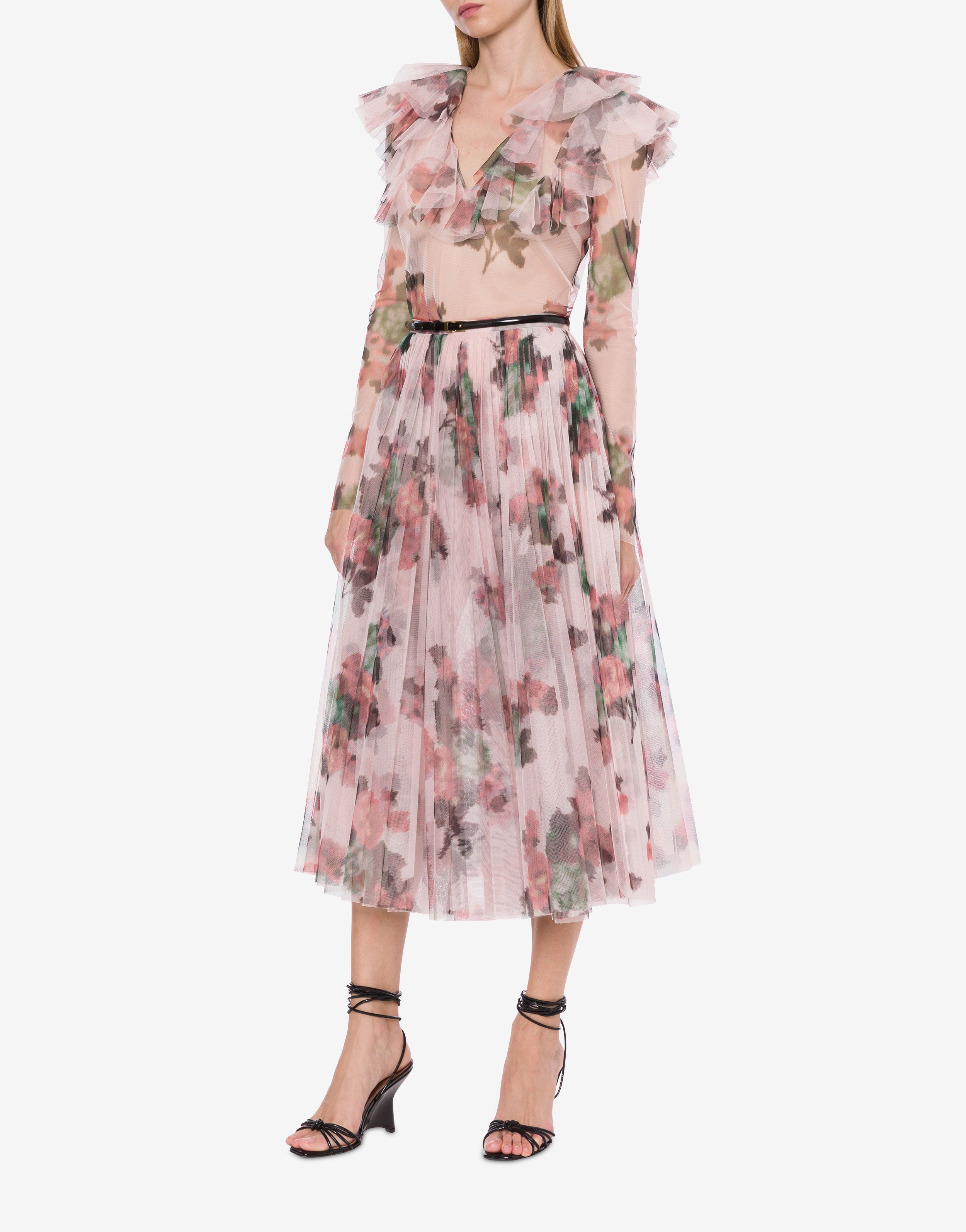 Blusa in tulle con stampa fiori、mySite、aoinhome