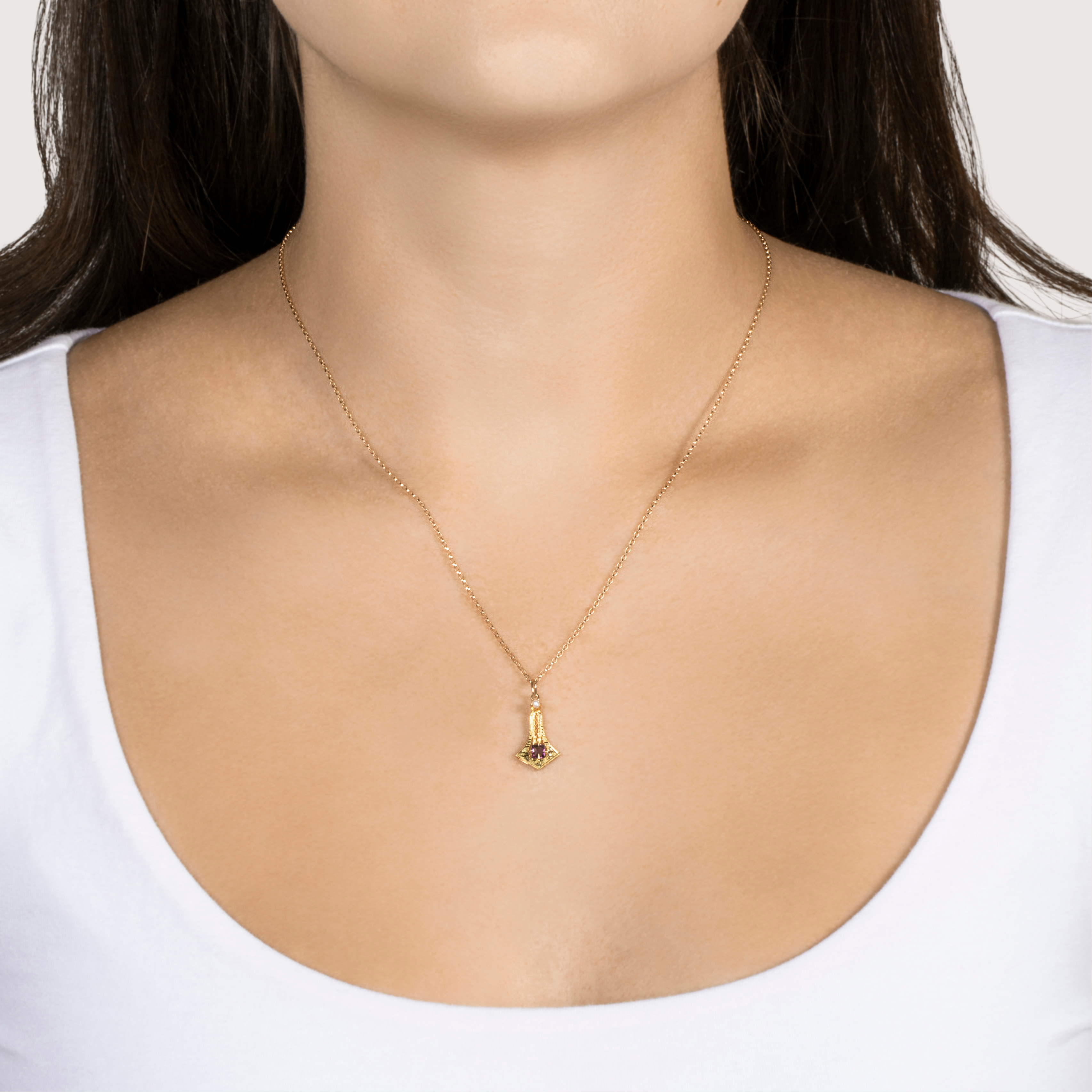 Antique Art Deco 14k Yellow Gold Amethyst Ornate Openwork Charm / Pendant、mySite、hinf8tx79