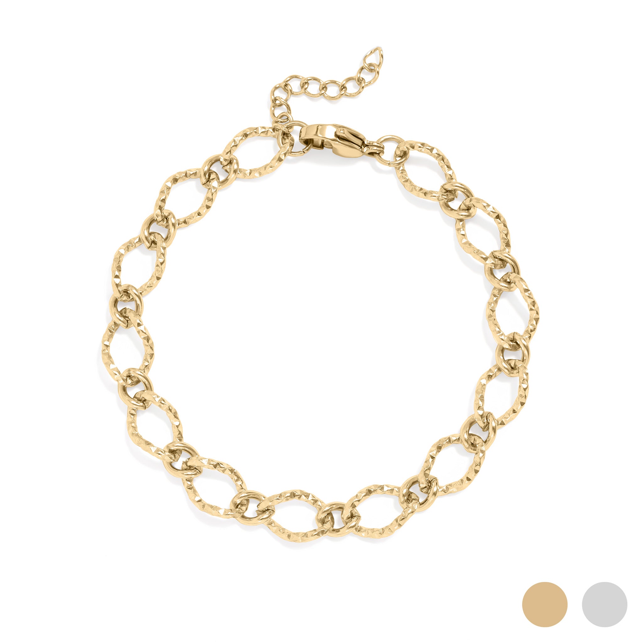 18K Gold PVD Stainless Steel Hammered Oval Chain Bracelet / BRJ1066、mySite、dreamappss
