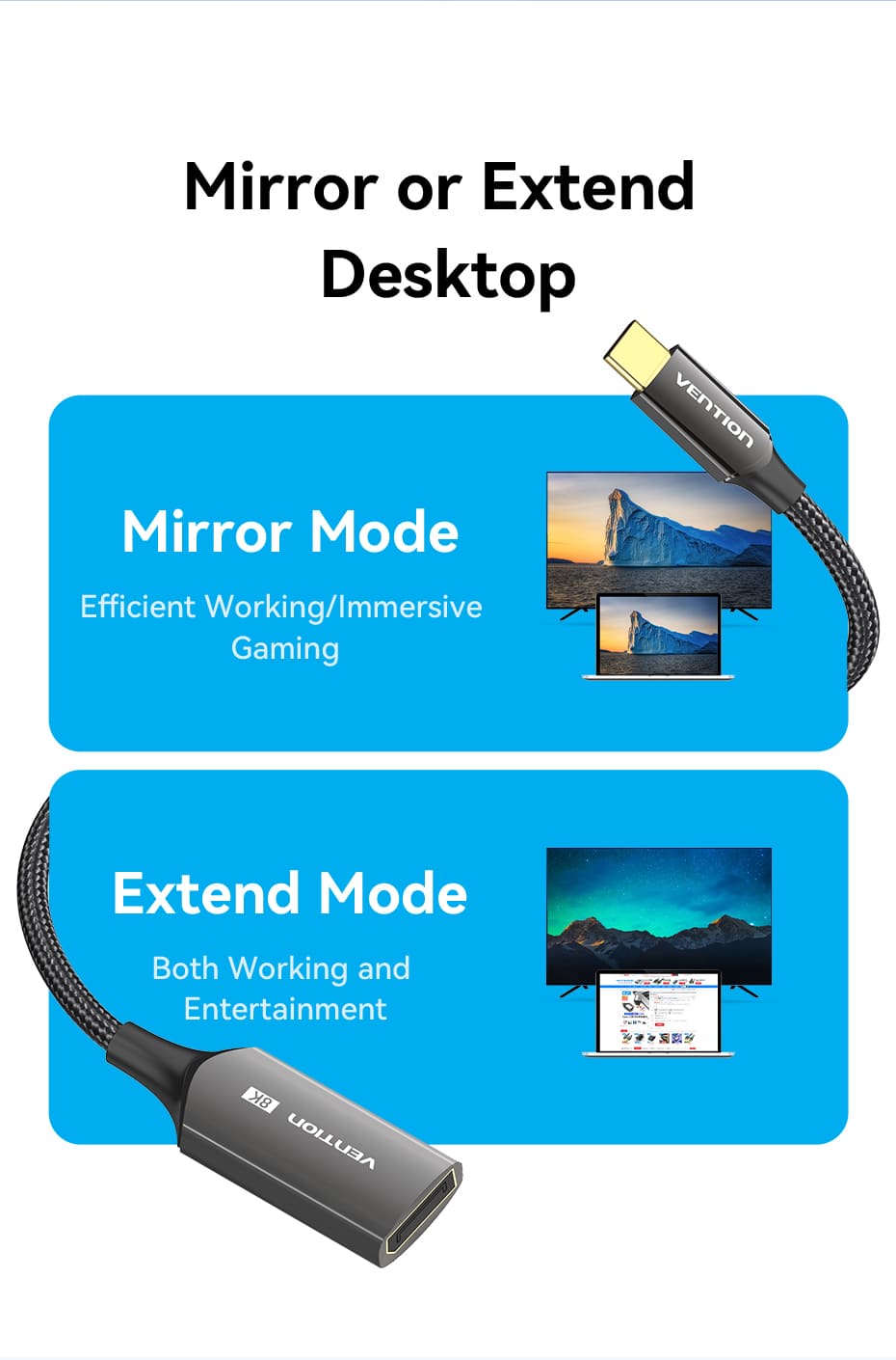 Cotton Braided USB-C to DP 8K Converter 0.25M Black Zinc Alloy Type