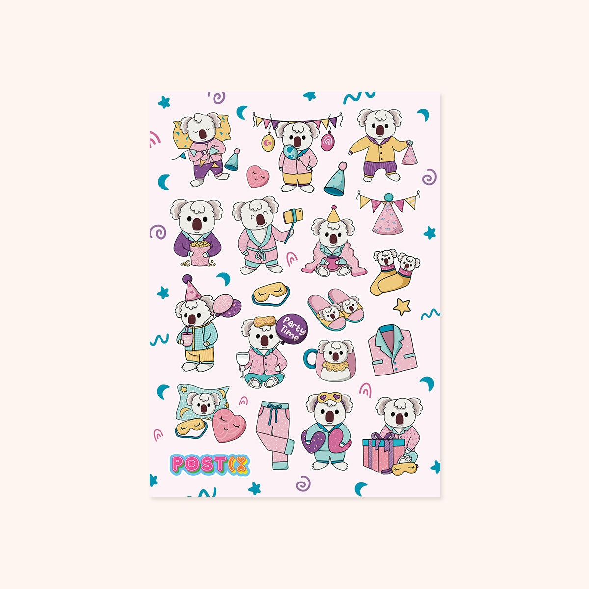  Koala Pyjama Party A6 Sticker Sheet、mySite、ghnorth