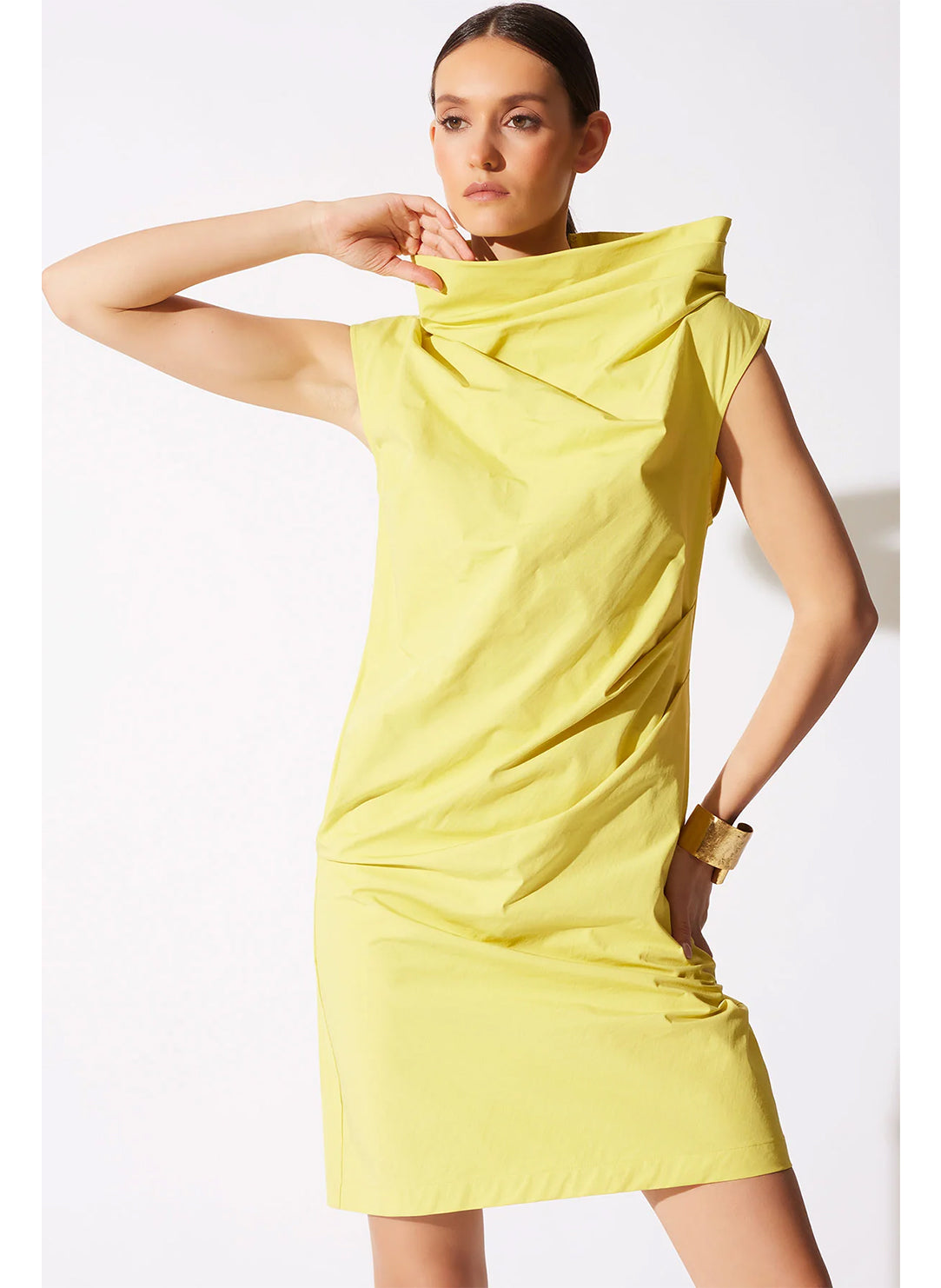  Tech Cotton Taffeta Lemon Asymmetric Funnel Neck Dress、mySite、justintrudeaud