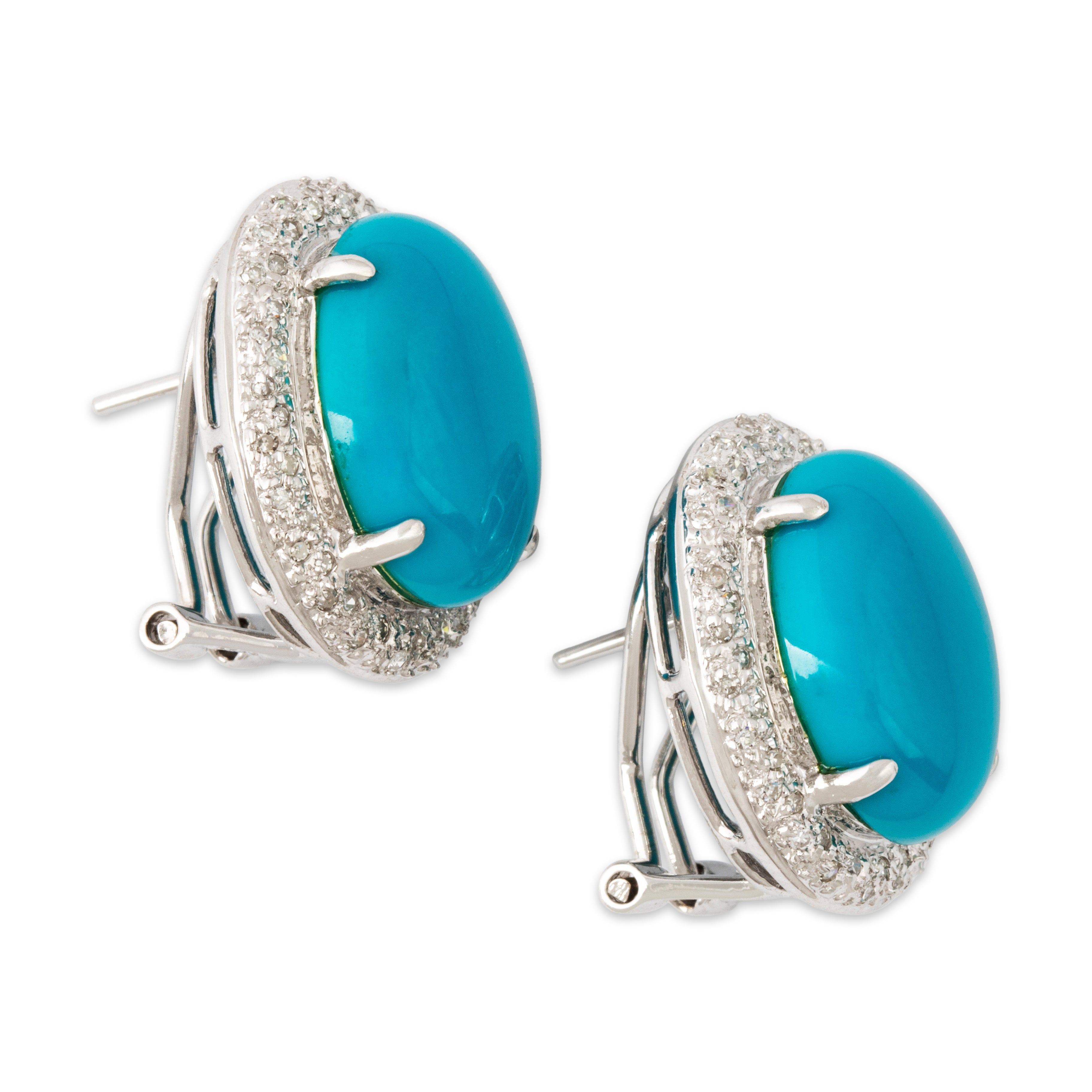 Vintage 14k White Gold 12cttw Turquoise .5cttw Diamond Statement Earrings、mySite、hinf8tx79