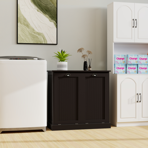 Two-Compartment Tilt-Out Laundry Sorter Cabinet-White、、casual