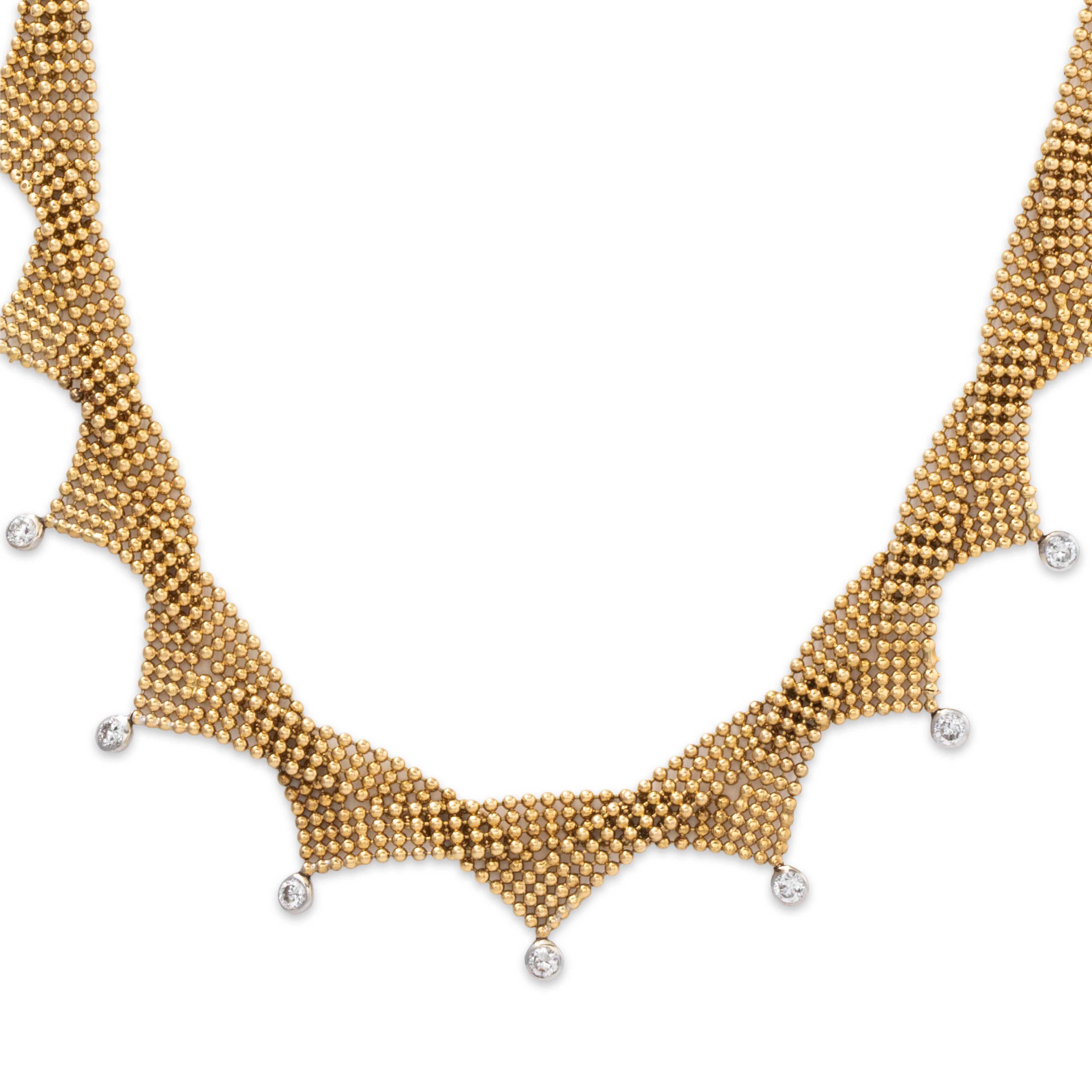 Vintage Wonderful 14k Yellow Gold .6cttw Diamond Woven Chain Drop Necklace 17、mySite、hinf8tx79