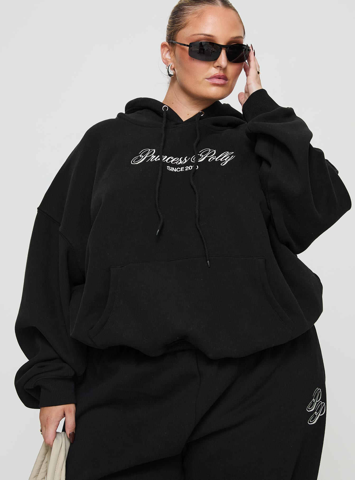 Princess Polly Hooded Sweatshirt Script Black / Ivory Curve、mySite、solidvoid