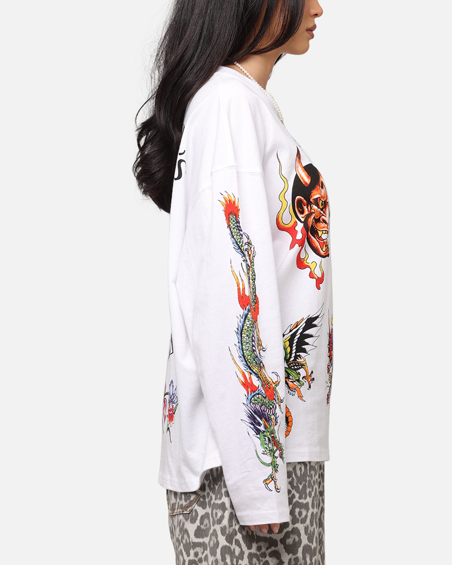 Ed Hardy Ed's Tattooing Long Sleeve T-Shirt Off White、mySite、zt4zffjzw