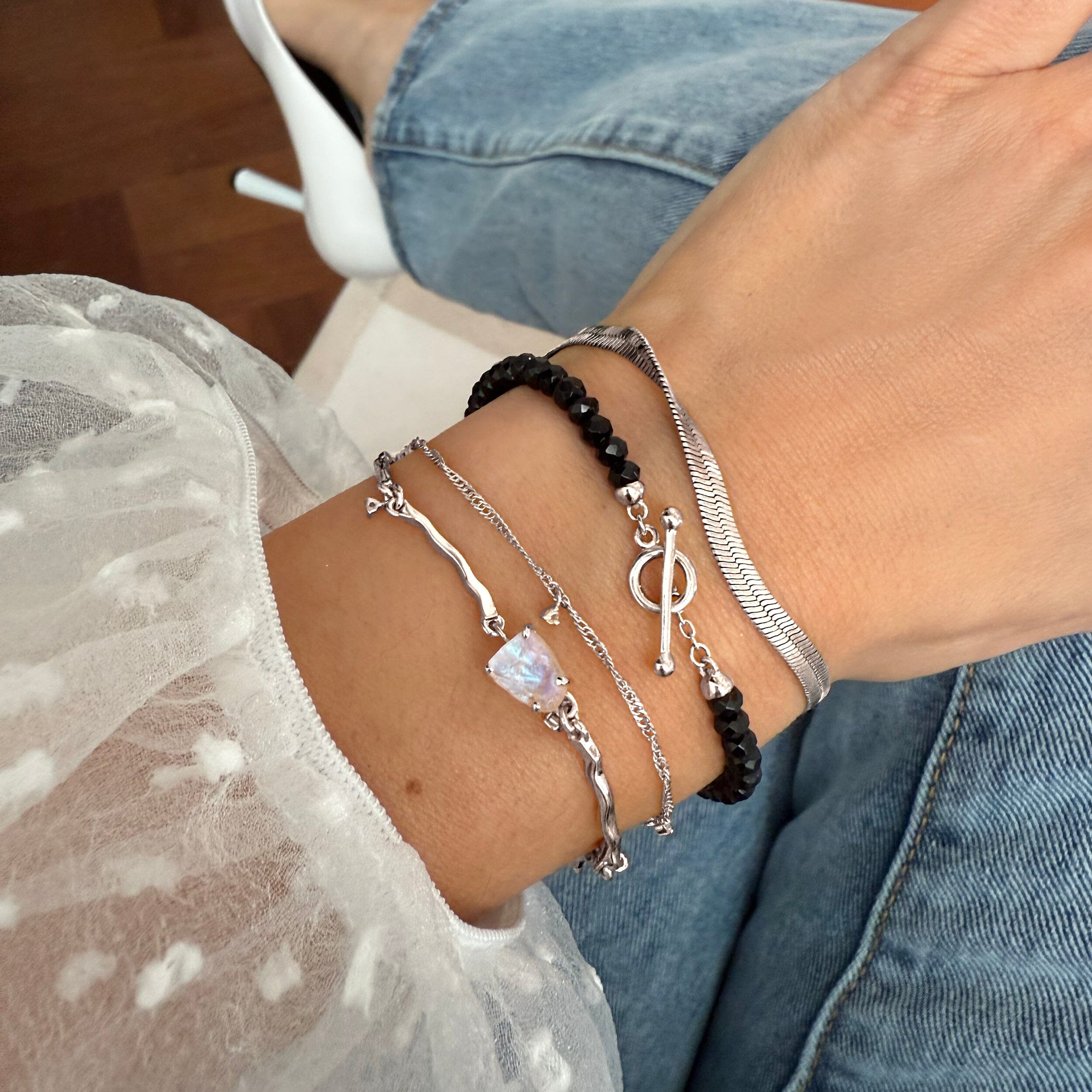 Moonstone & Black Obsidian Bracelet Stack - Energy Armor、mySite、hinf8tx79