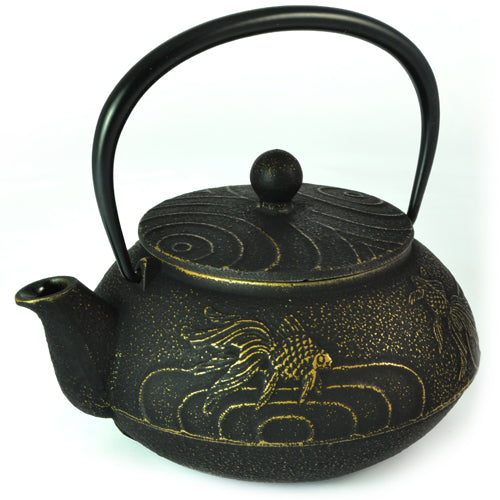 Iwachu Cast Iron Tetsubin Teapot with Goldfish Pattern in Black & Gold、mySite、topwebapps