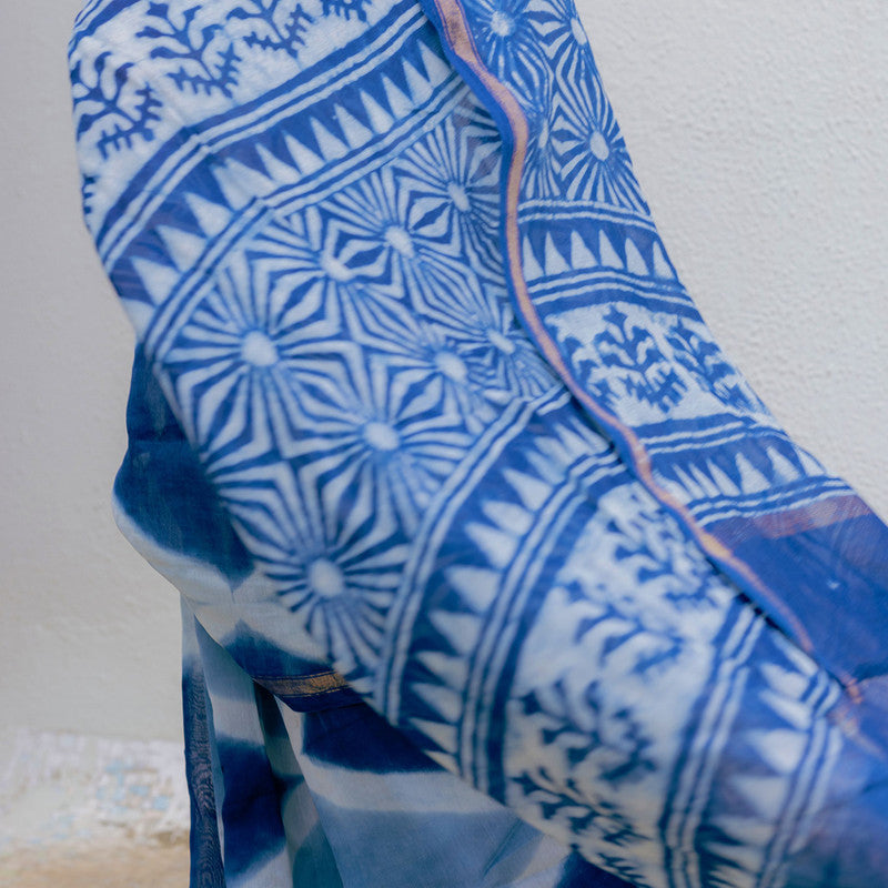 Chanderi Saree | Handblock Print | Blue、mySite、camillekostekn