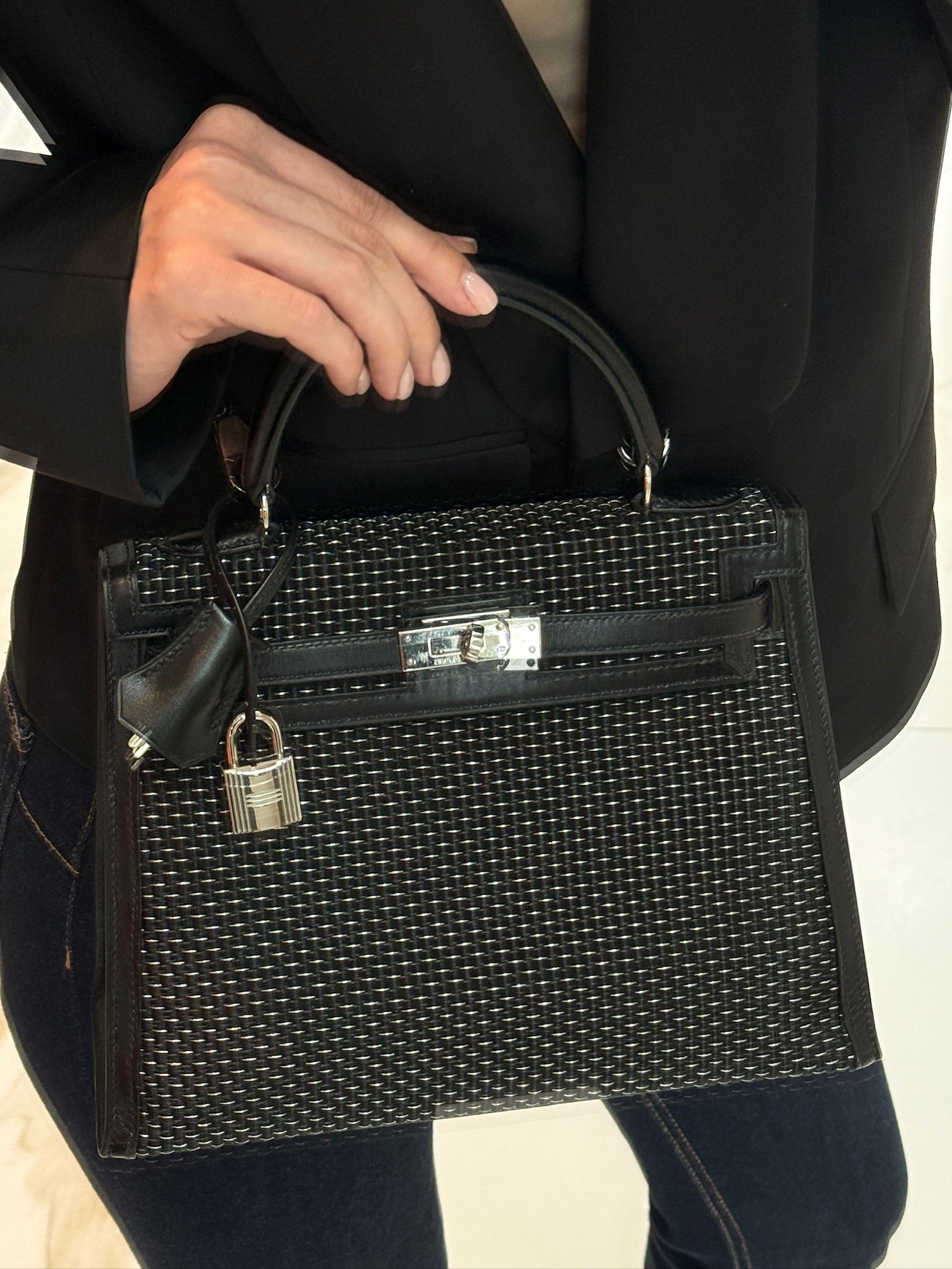 Hermès Kelly 25 Sellier Silver and Noir Crinoline Box Leather Palladium Hardware、mySite、garminoutage.com