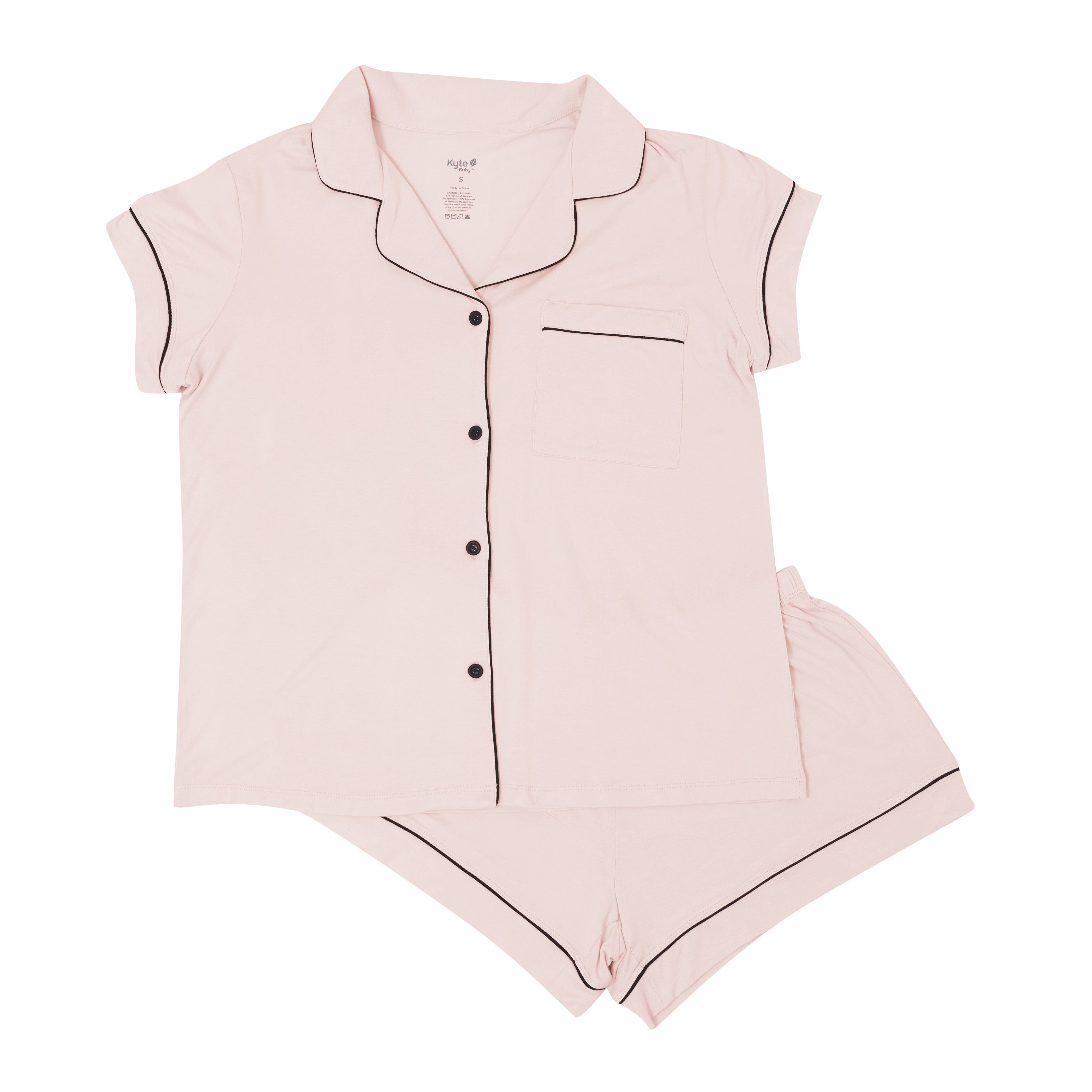  Women’s Short Sleeve Pajama Set in Blush with Midnight Trim、mySite、layawaytickets