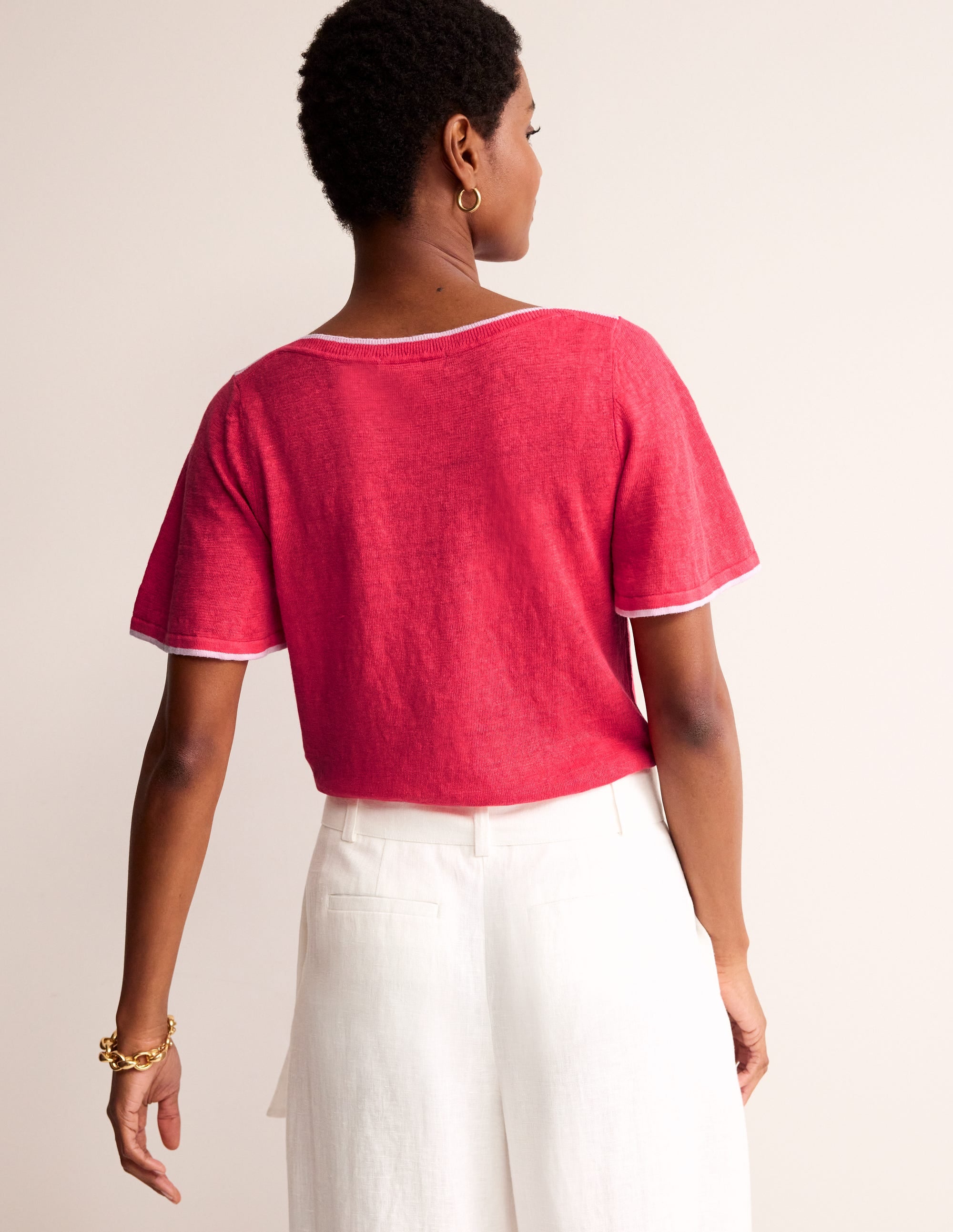  Maggie Boat Neck Linen T-Shirt-Bright Coral、mySite、ashleygrahame