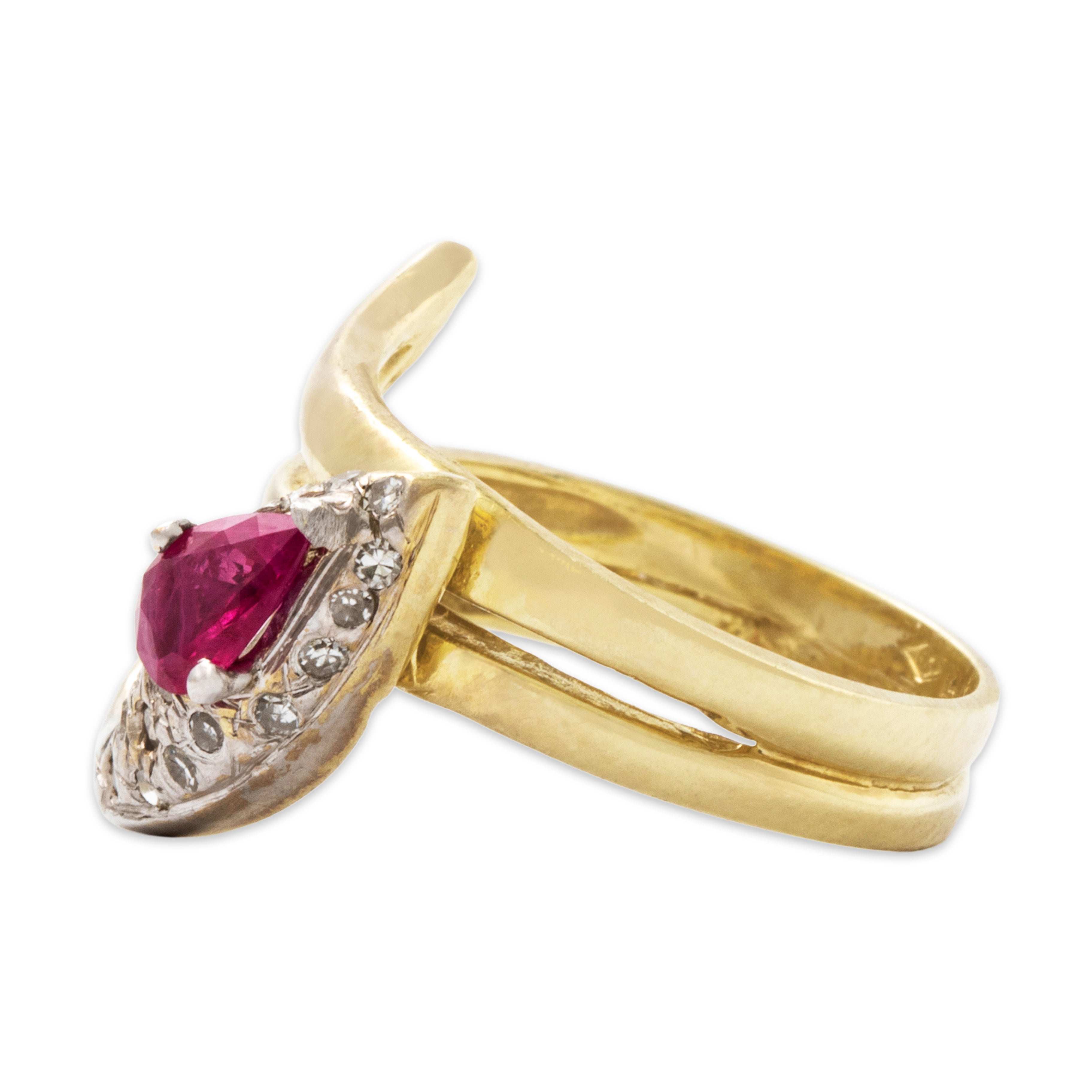 Vintage 14k Yellow & White Gold Ruby Diamond Coiled Snake Ring 6.50、mySite、hinf8tx79