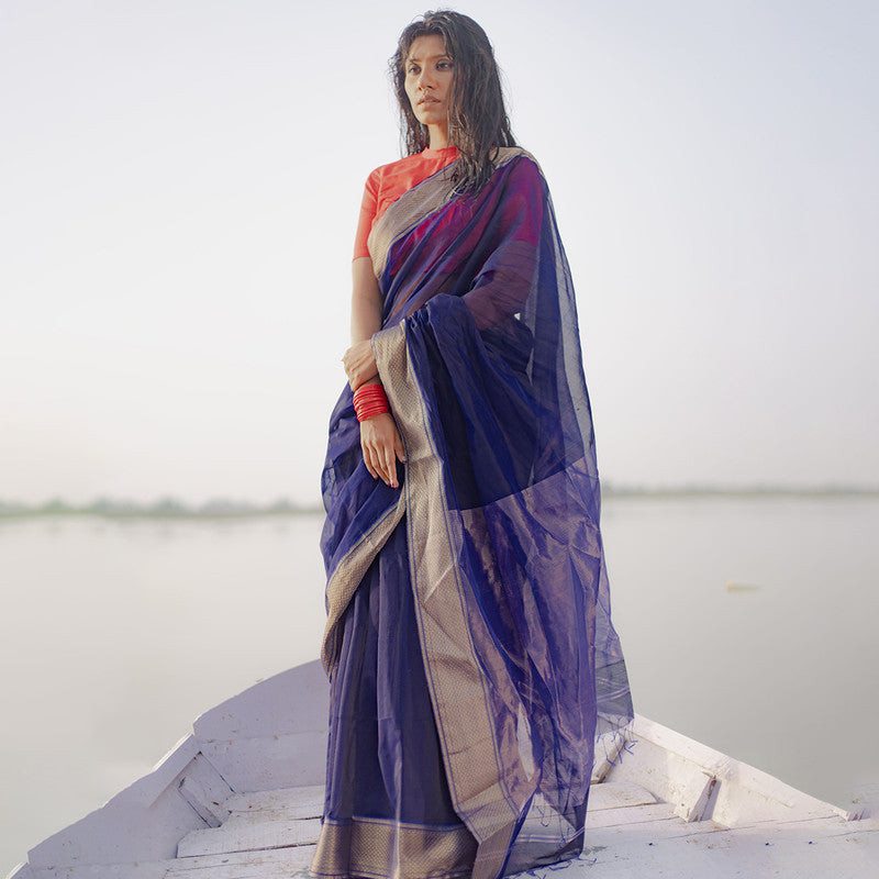 Maheshwari Silk Cotton Saree | Navy Blue、mySite、camillekostekn