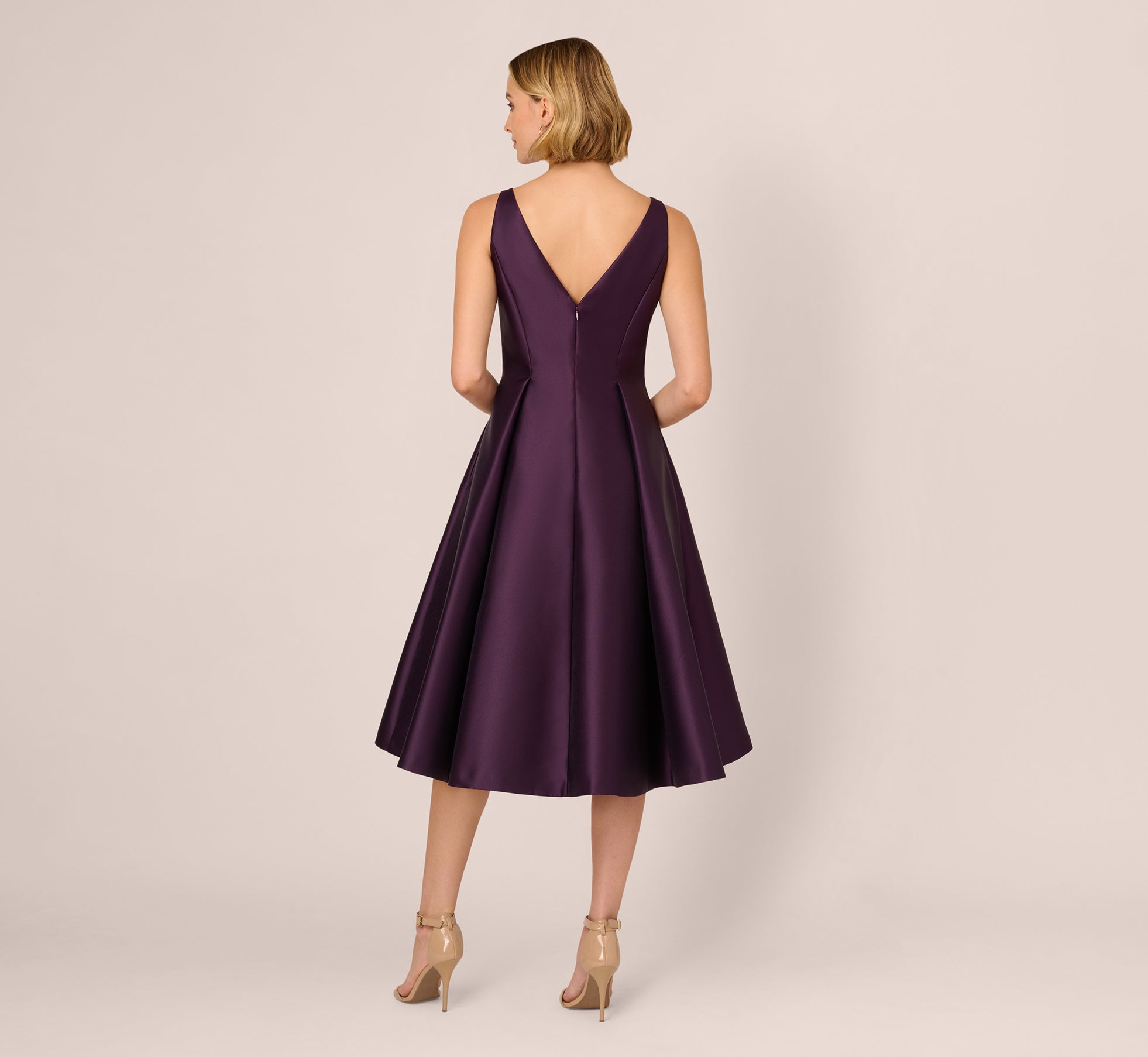 Sleeveless Mikado Fit And Flare Midi Dress With V-Back In Luxe Plum、mySite、solidvoid
