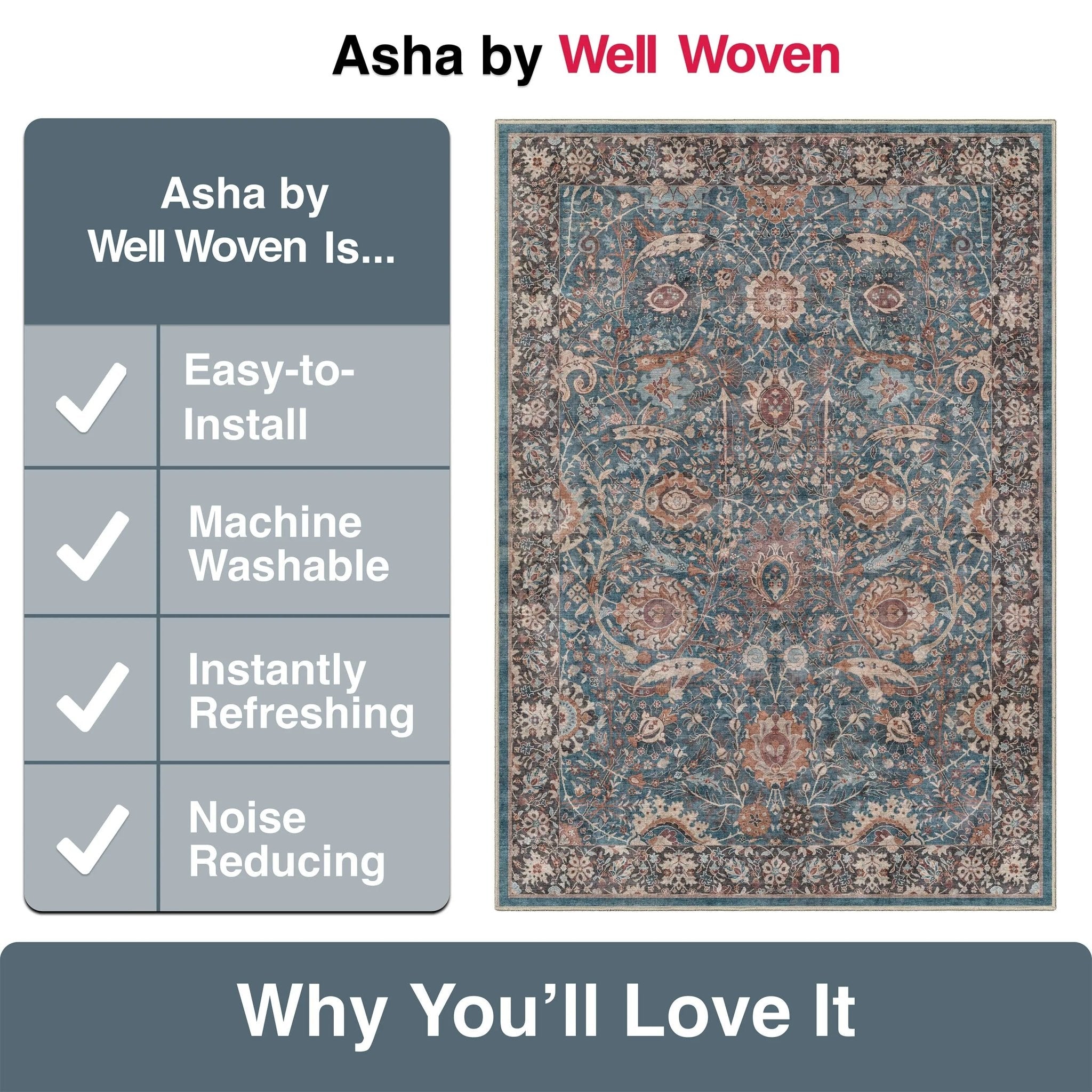 Liana Vintage Oriental Teal Flat-Weave Rug、mySite、gigharbornorthrealestate