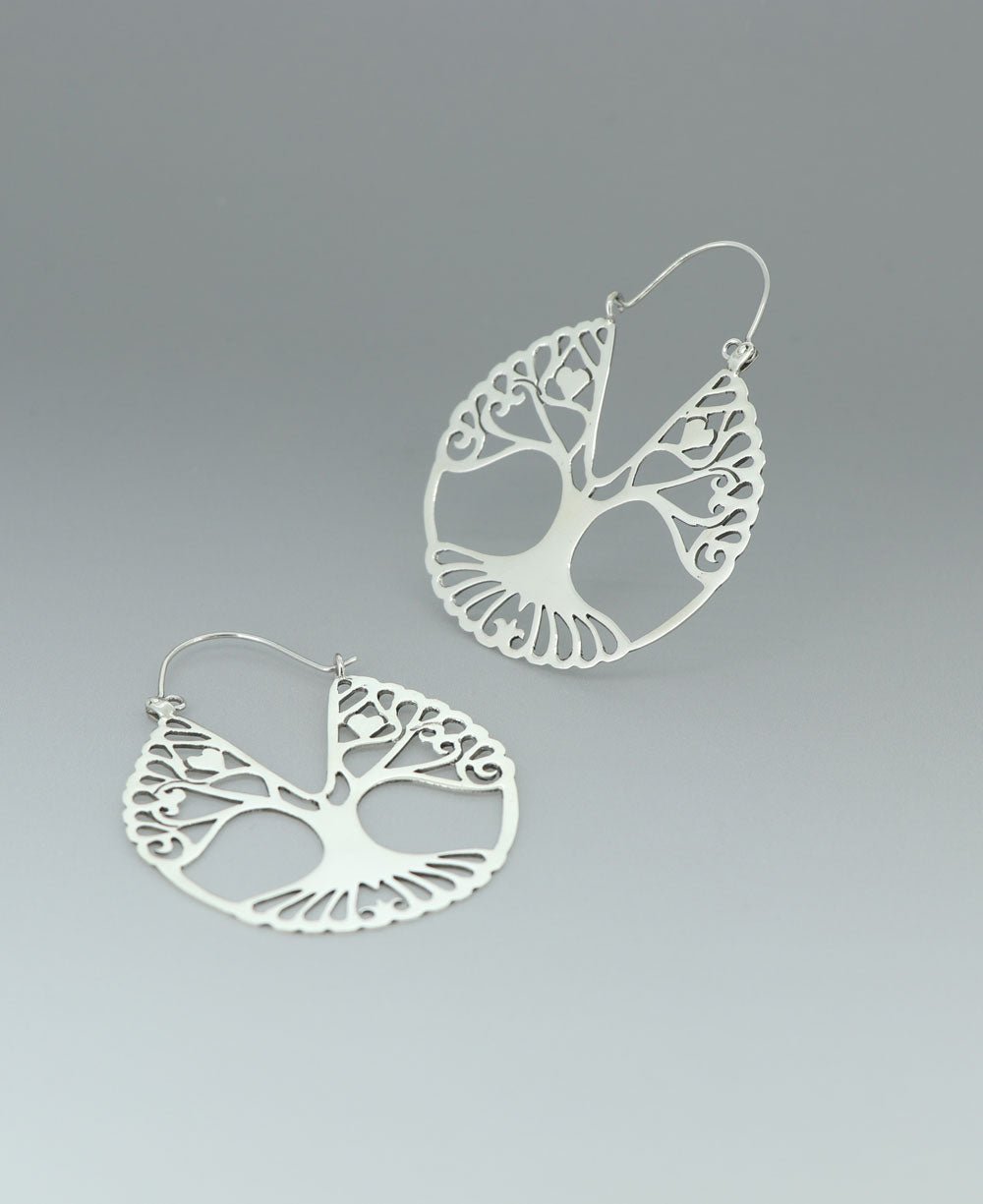 Large Tree of Life Human Spirit Sterling Silver Hoop Earrings、mySite、topwebapps
