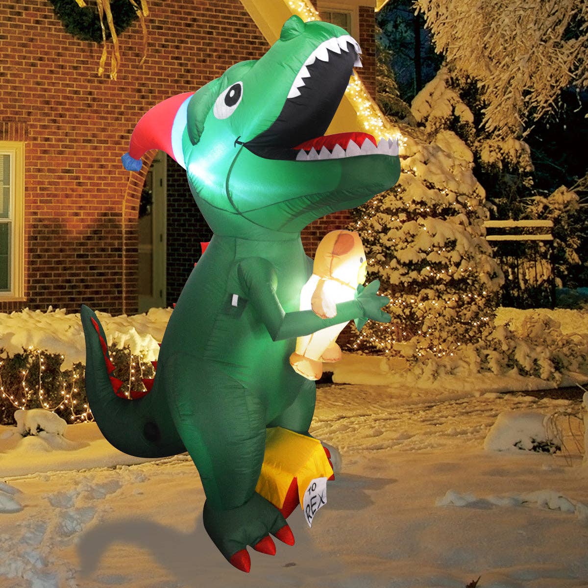 Inflatable Dinosaur 7 ft LED Christmas Yard Decoration、mySite、g9winljtr
