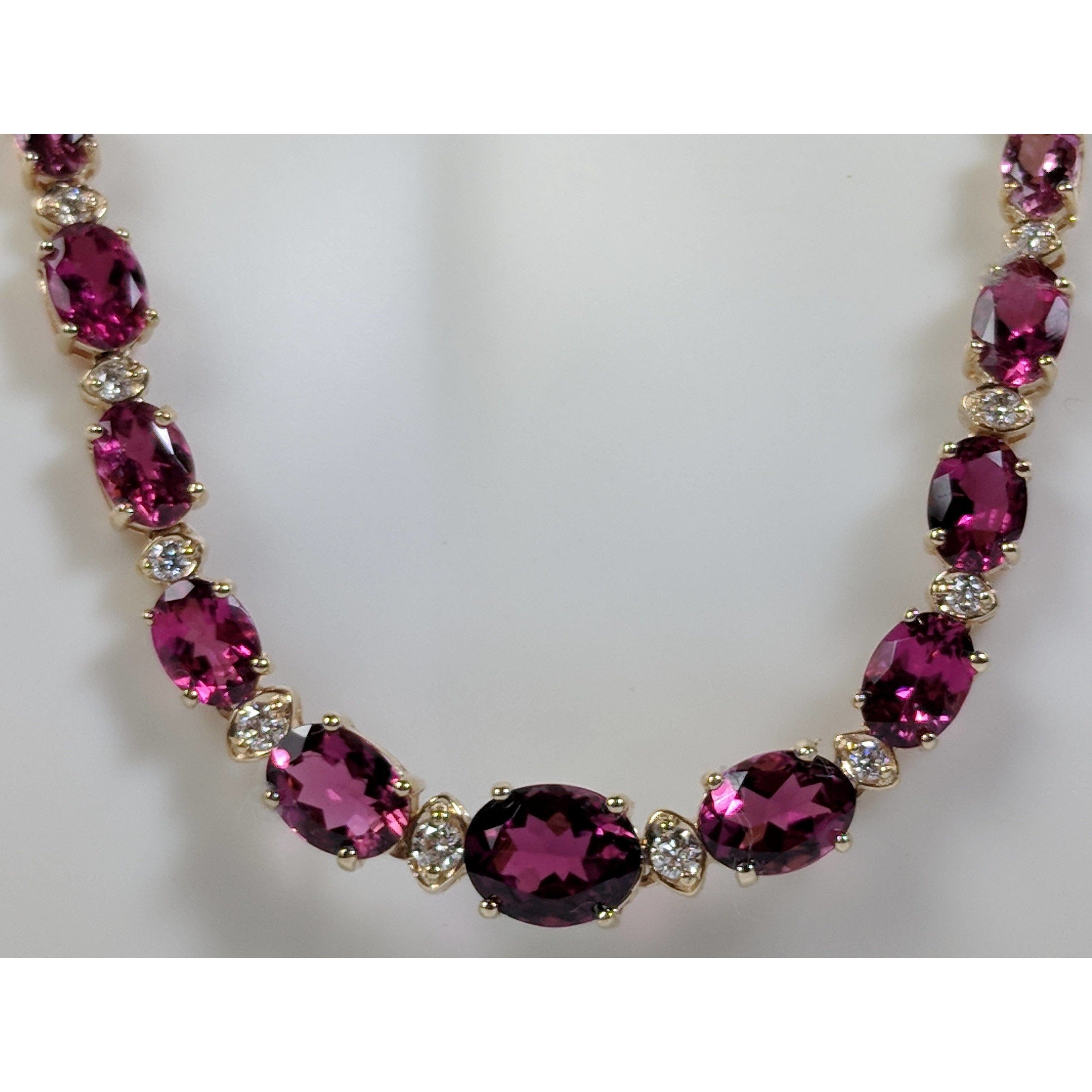 Pink Tourmaline and Diamond SET, 27.4ctw Necklace & 7.45ctw Earrings in 14K Gold, STUNNING!、mySite、g9winljtr