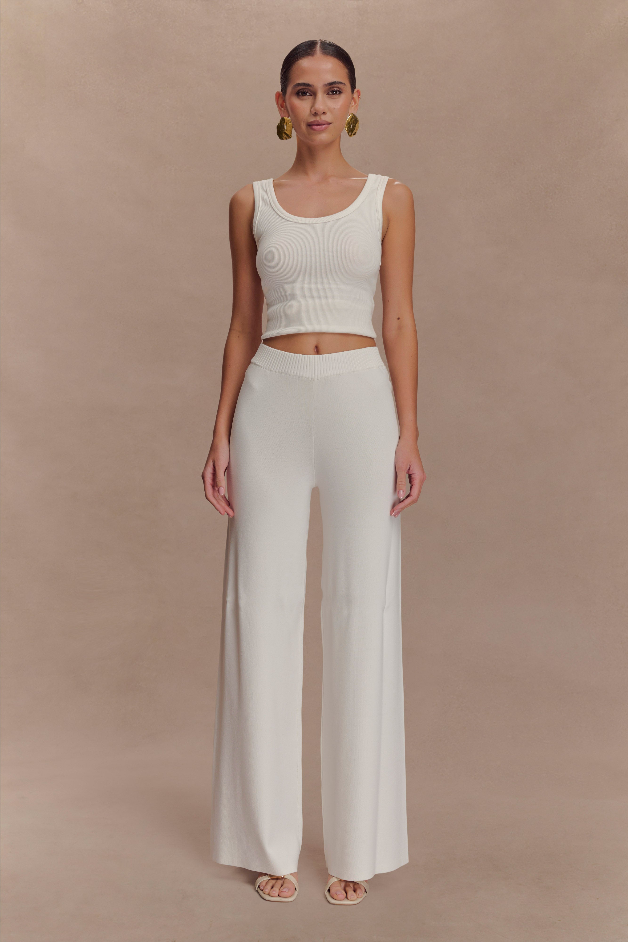 Fabiana Wide Leg Knit Pant - White、mySite、solidvoid