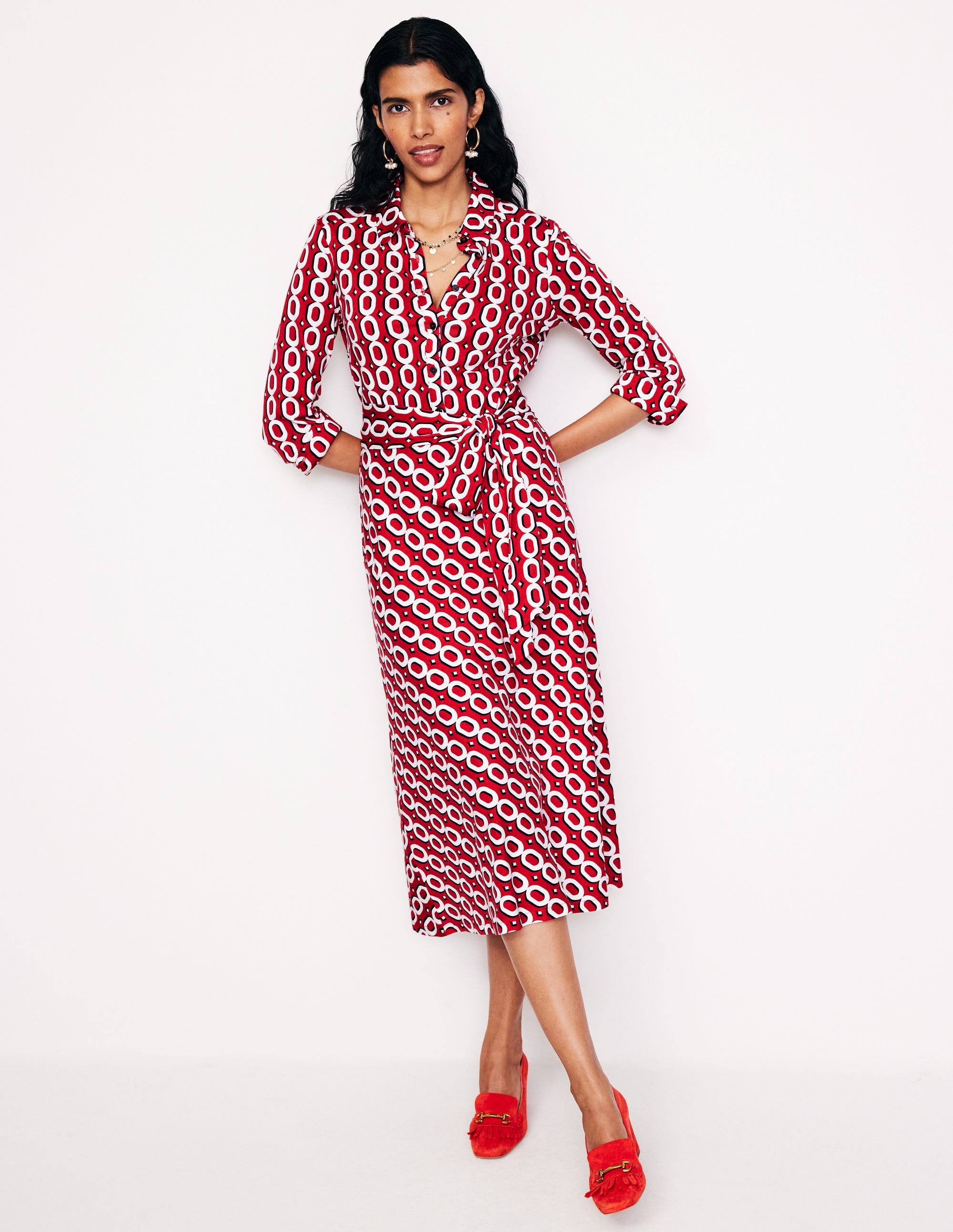  Laura Jersey Midi Shirt Dress-Post Box Red, Chain、mySite、ashleygrahame