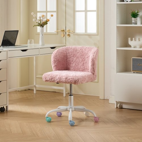 A&A Furniture Office Chair,Artificial rabbit hair Home Office Chair with Golden Metal Base,Adjustable Desk Chair Swivel Office Chair,Vanity Chair(Orange)、、casual
