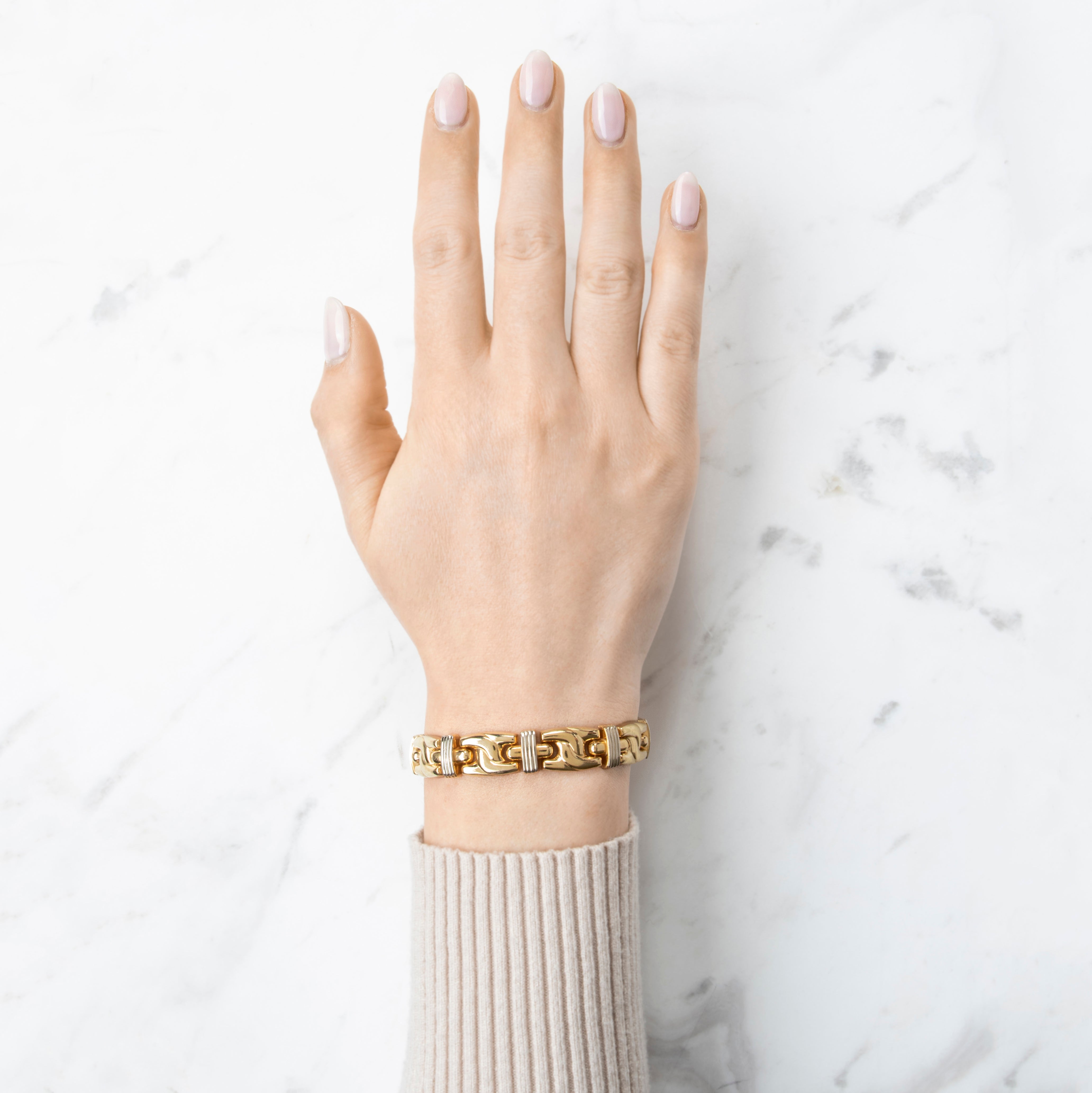 Vintage Italian 14k Yellow & White Gold Interlinking Line Bracelet 7、mySite、hinf8tx79