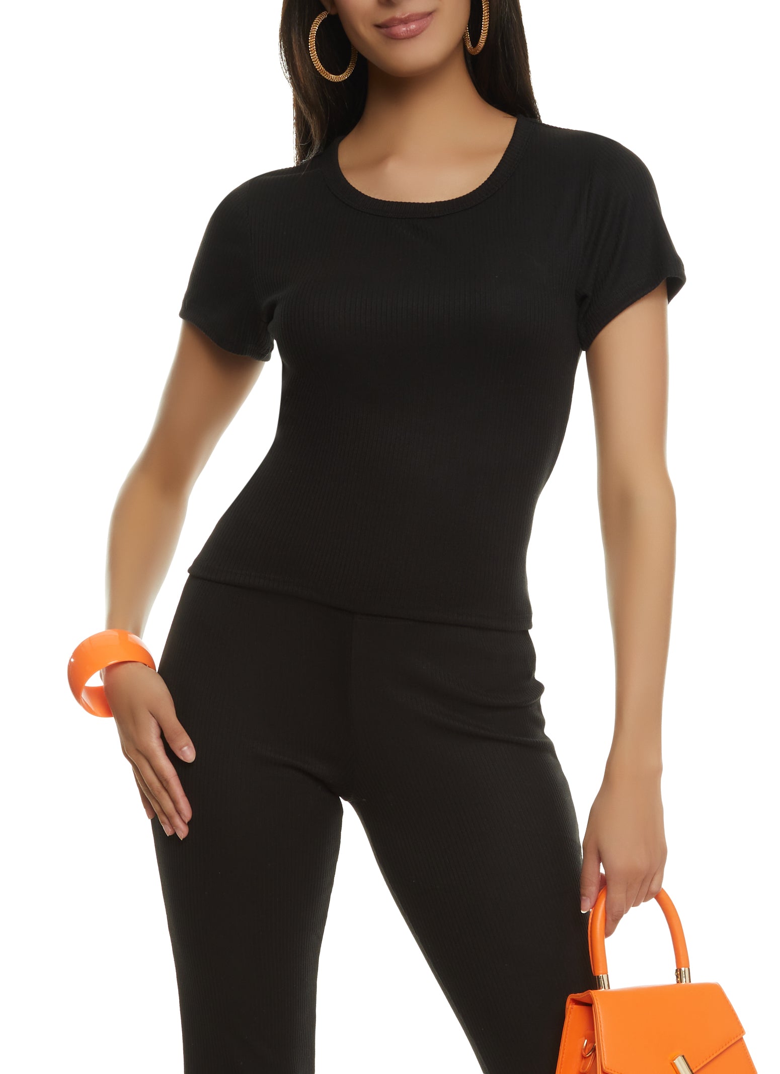 Ribbed Knit Short Sleeve Top、mySite、camillekostekn