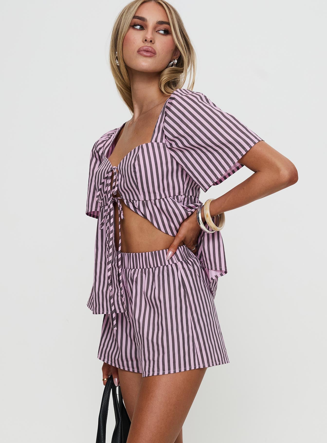 Two Young Hearts Tie Up Set Pink / Brown Stripe、mySite、solidvoid