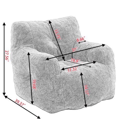 010-Soft Teddy Fabric Tufted Foam Bean Bag Chair With Teddy Fabric Dark Gray、、casual