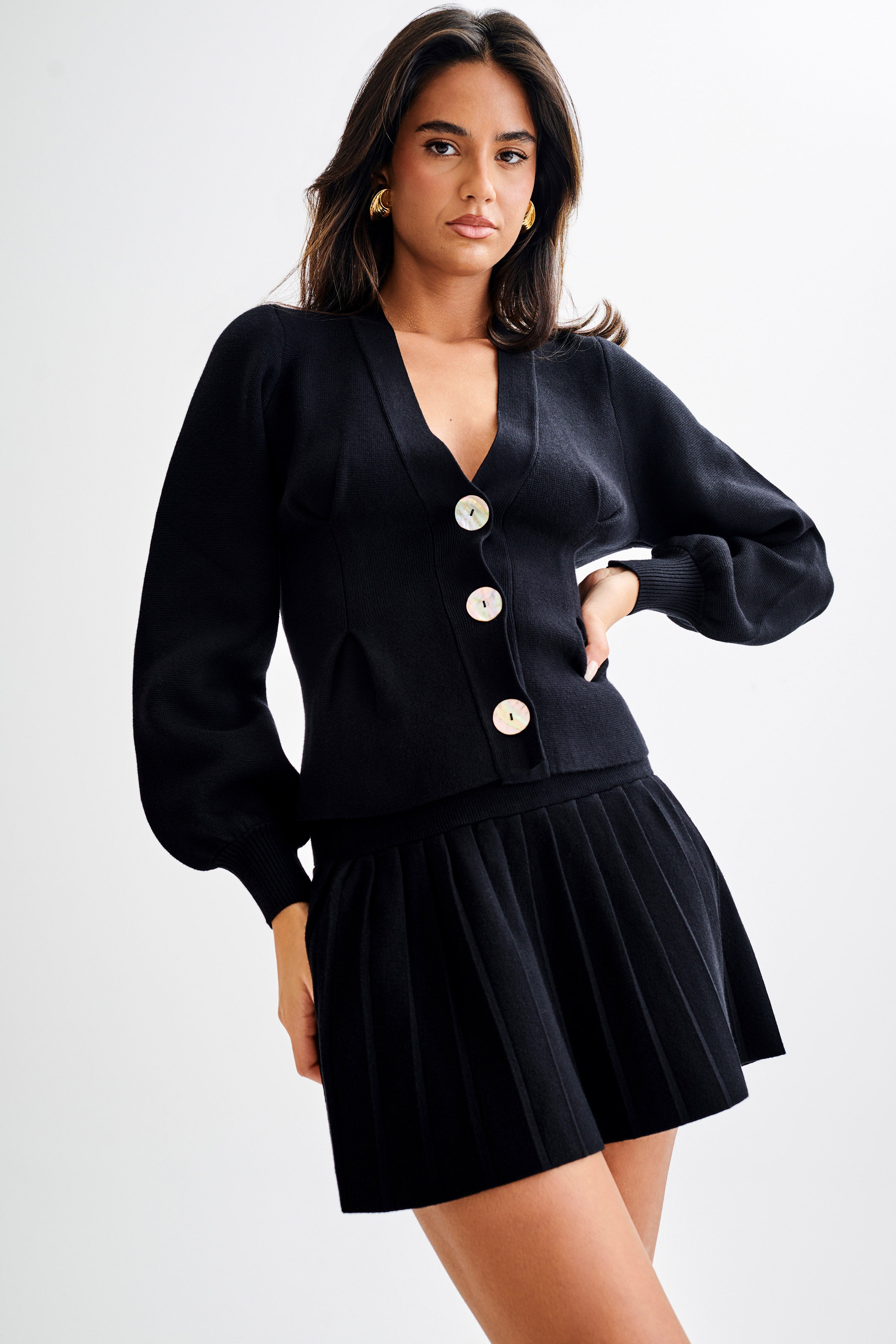 Beverly Knit Pleated Mini Skirt - Black、mySite、solidvoid