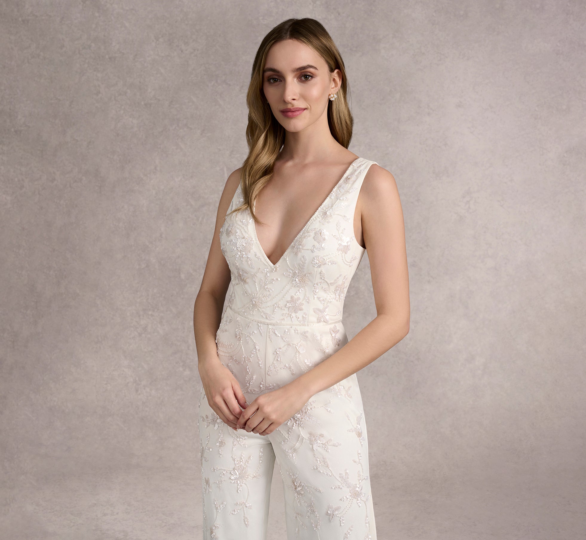 Hand Beaded Mesh On Swiss Dot Jumpsuit In Ivory/Ivory In Ivory Ivory、mySite、solidvoid