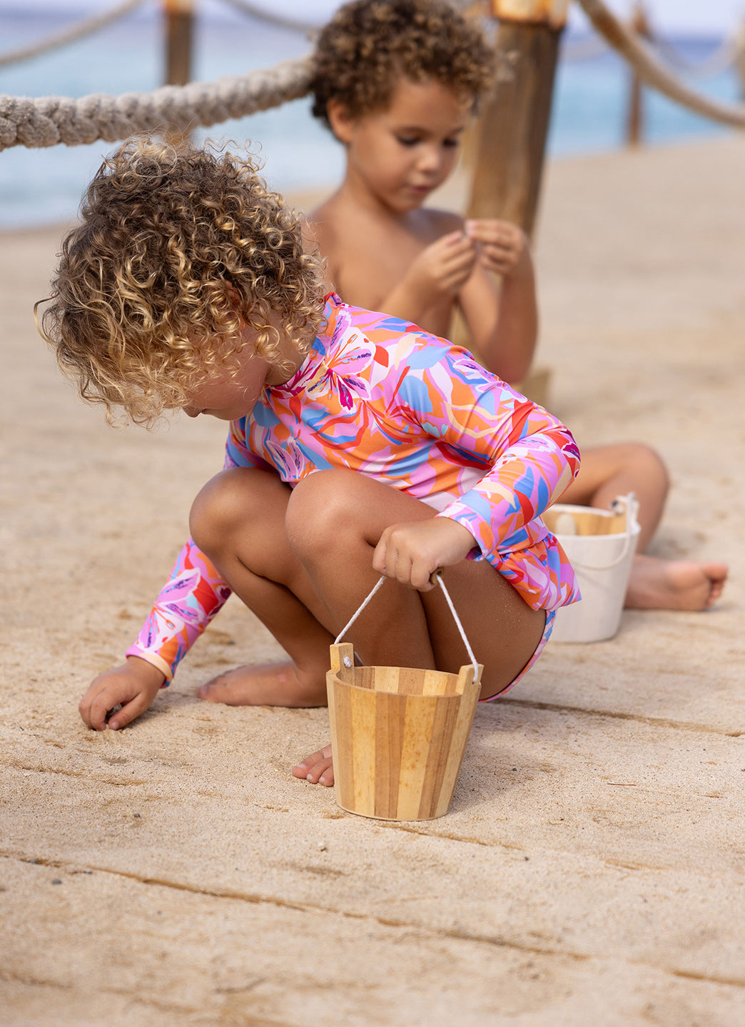 Snapper Rock Girls' Blooming Sunset Long Sleeve Skirted One Piece Swimsuit (Baby, Toddler, Little Kid)、mySite、noshort
