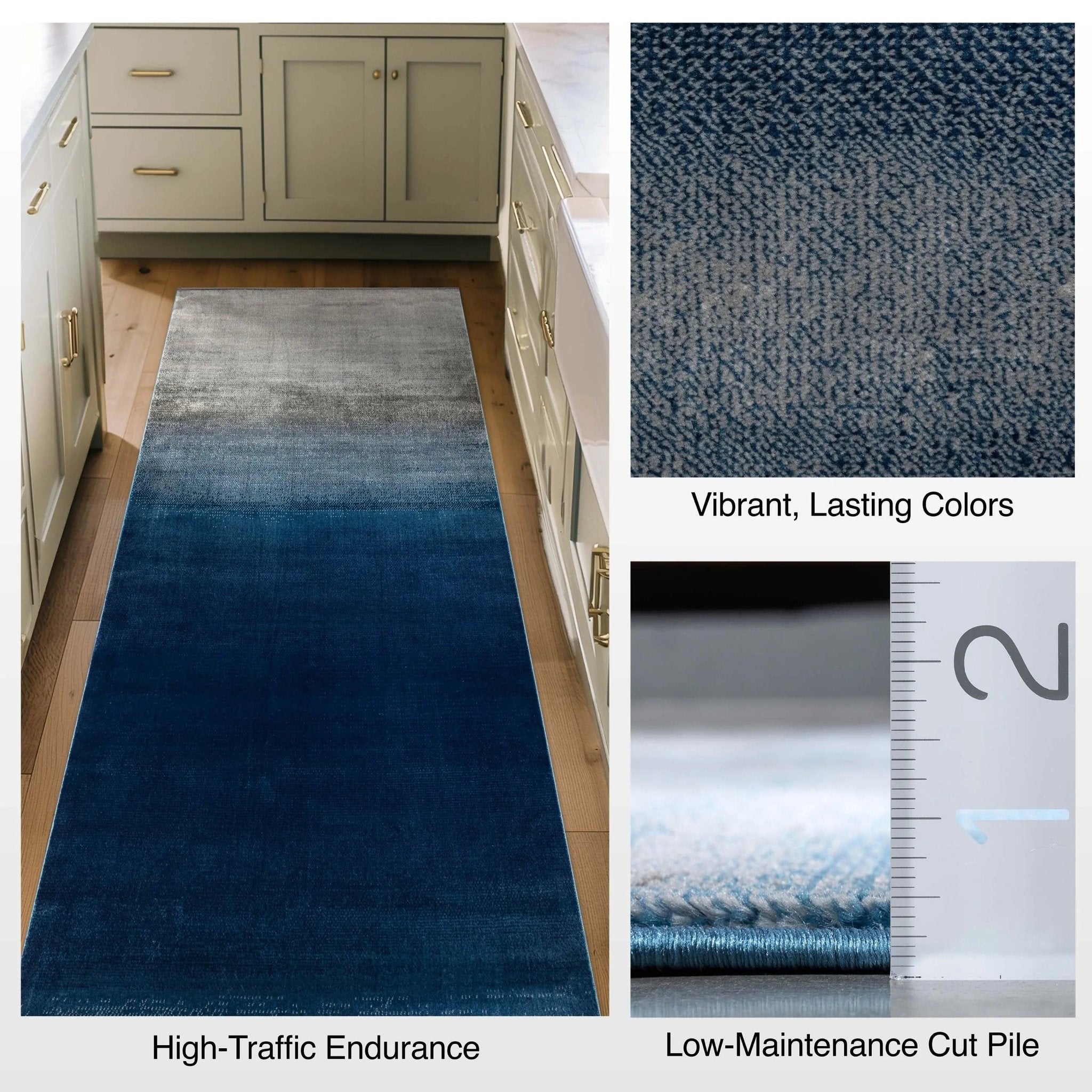Custom Size Runner Emine Abstract Ombre Modern Blue 27 Inch Wide x Choose Your Length Hallway Runner Rug、mySite、gigharbornorthrealestate