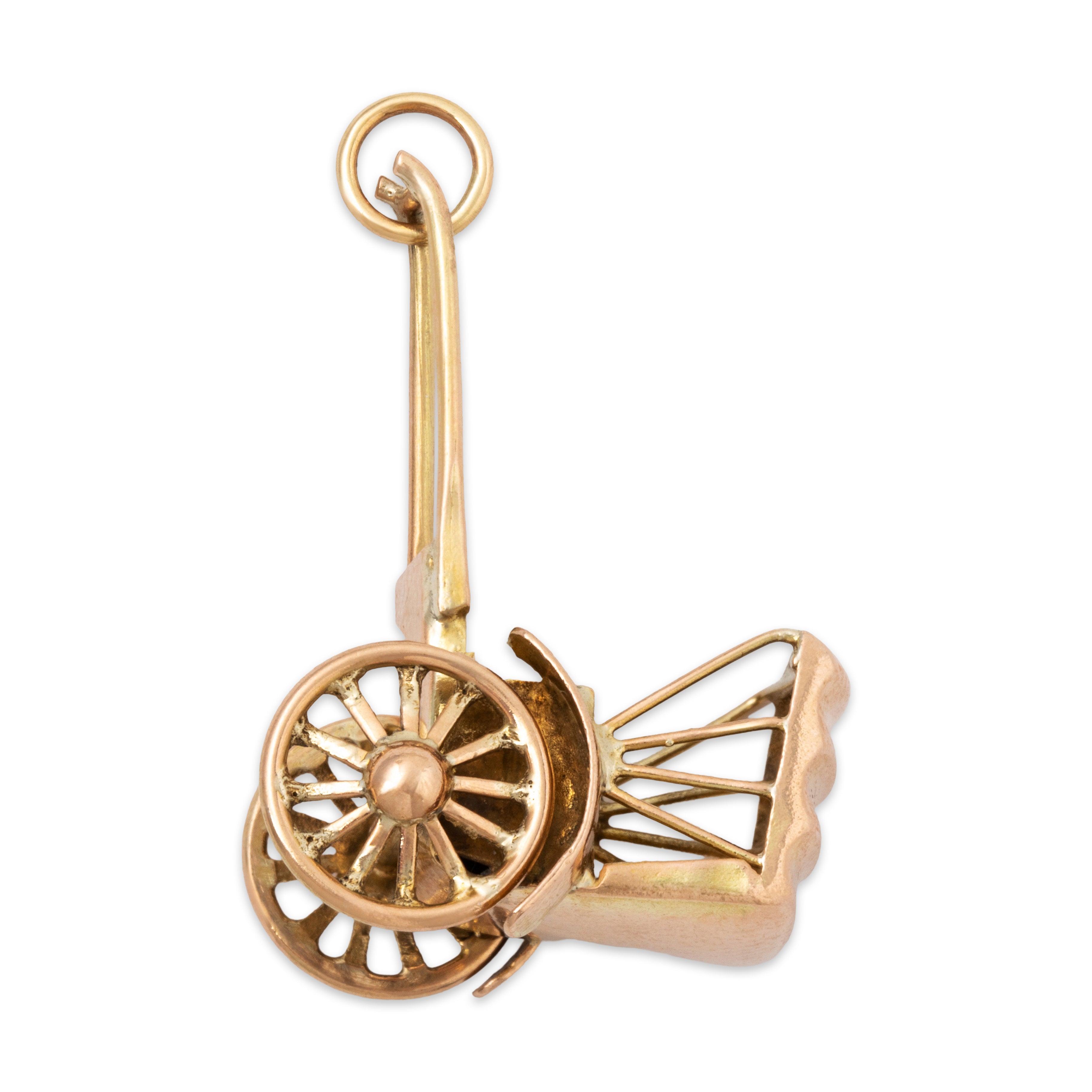 Vintage Large 14k Yellow & Rose Gold Articulated Rickshaw Cart Charm / Pendant、mySite、hinf8tx79