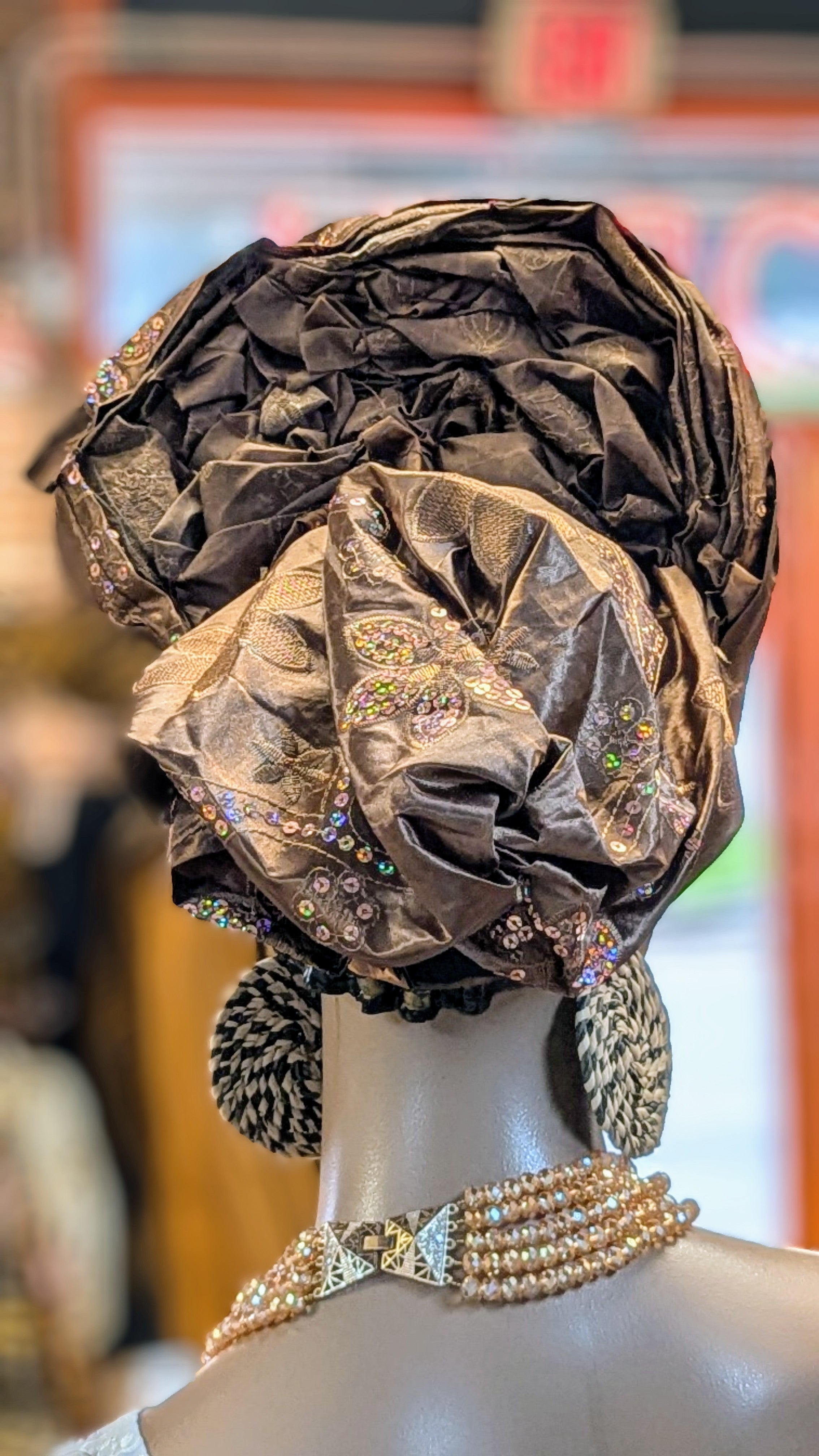 Dupsie's Iyomide Coffee-Brown Autogele Pre-tied Ready Gele Head wrap hat DPAGHCB22、mySite、solidvoid