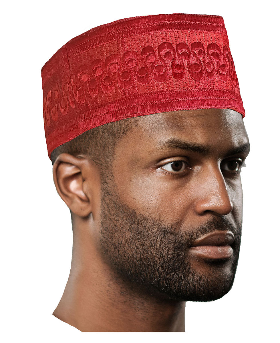 Red Embroidered African Hand woven Aso Oke Hat、mySite、solidvoid