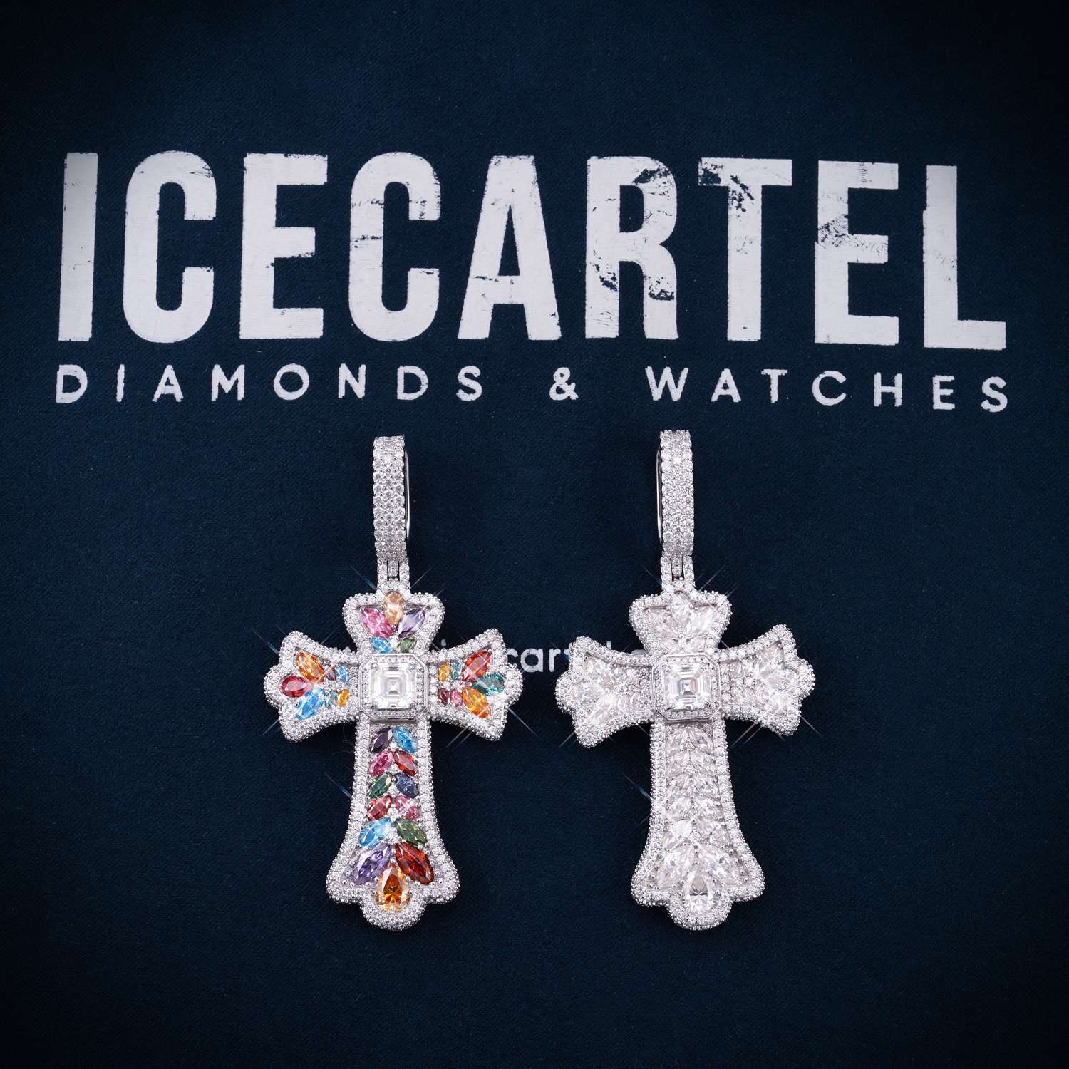 Moissanite Rainbow Halo Cross Pendant 14K Gold、mySite、hinf8tx79