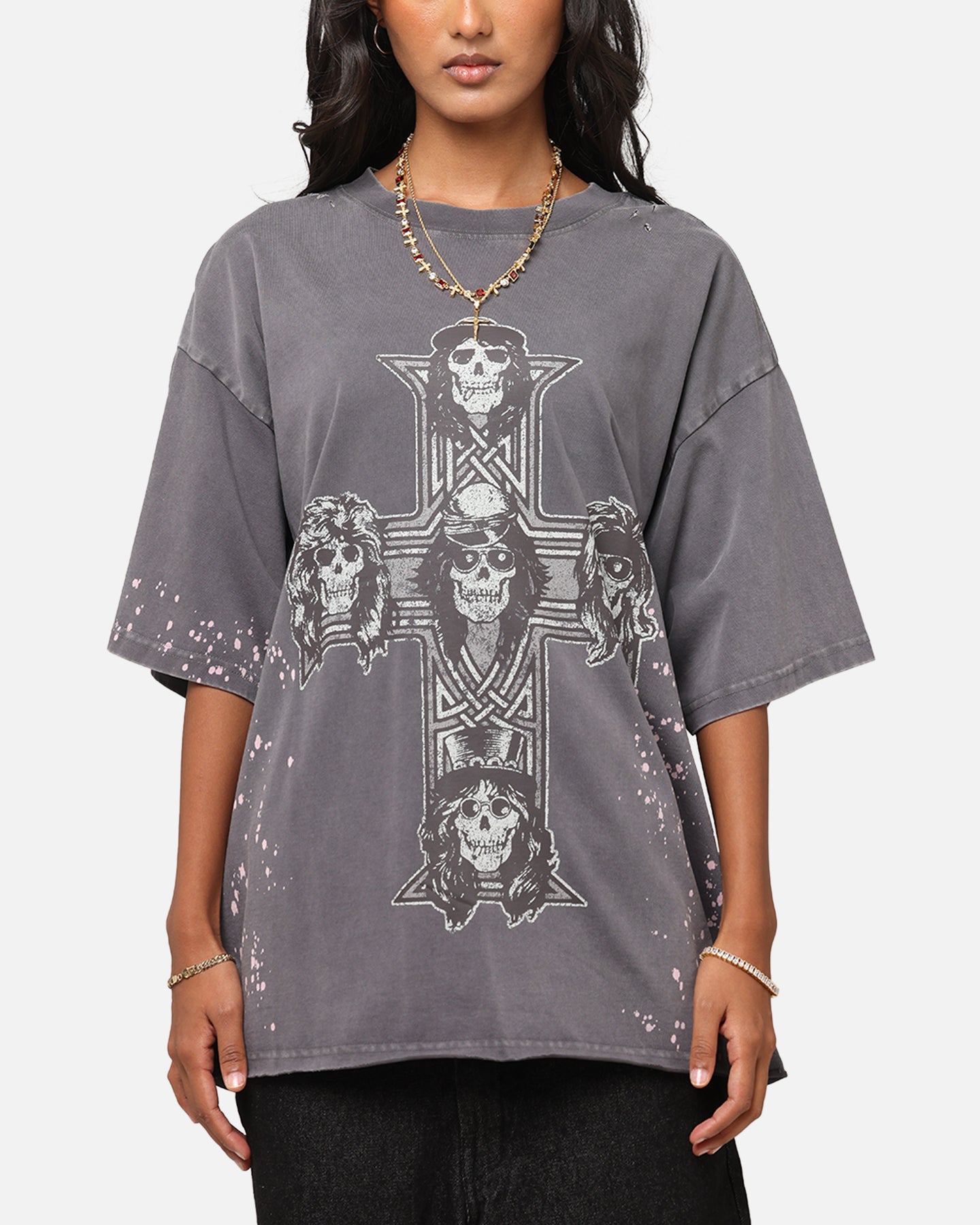 Guns N Roses Guns Cross T-Shirt Washed Black、mySite、zt4zffjzw