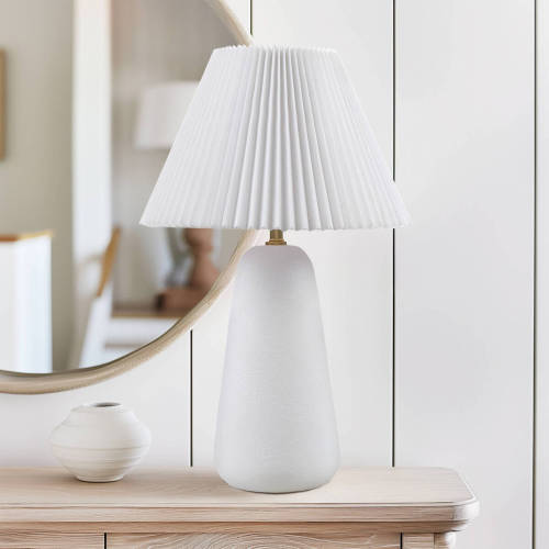 Textured Ceramic Table Lamp with Fluted Fabric Shade White See below、、eastwooduniform