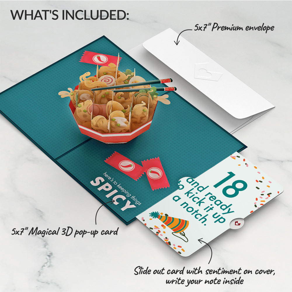 Send Noods Spicy Birthday Pop-Up Card and 18th Kick It Up Sentiment Set、mySite、solidvoid