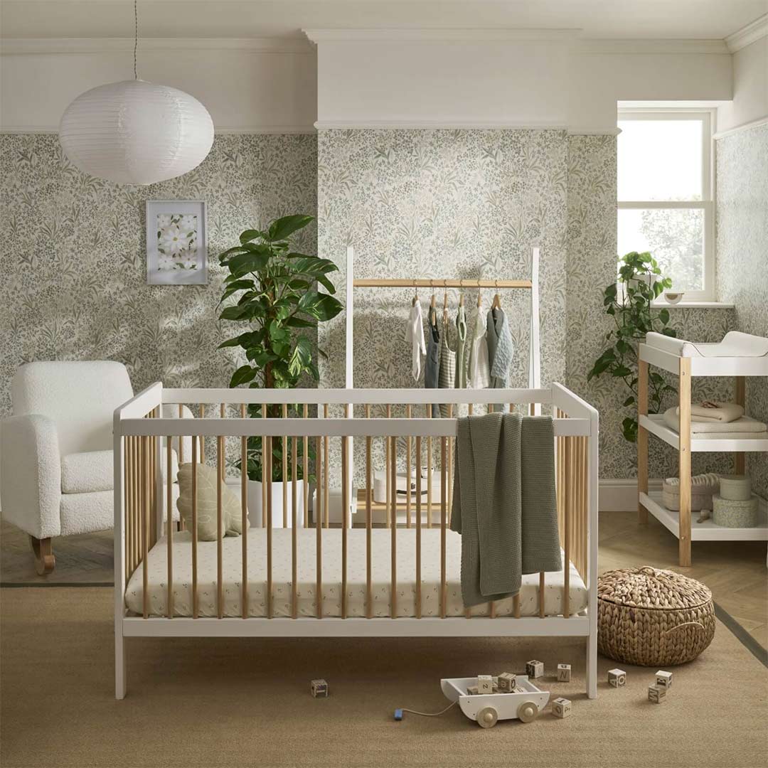 CuddleCo Nola 2 Piece Set Changer + Cot Bed - White/Natural、mySite、merchandisen