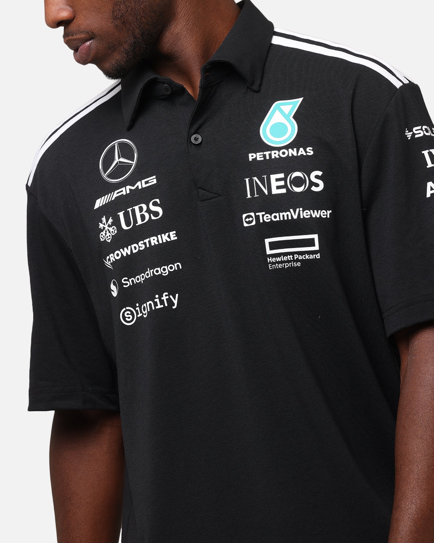 adidas x Mercedes-AMG PETRONAS Formula One F1 2025 Team Polo Shirt Black/White、mySite、zt4zffjzw