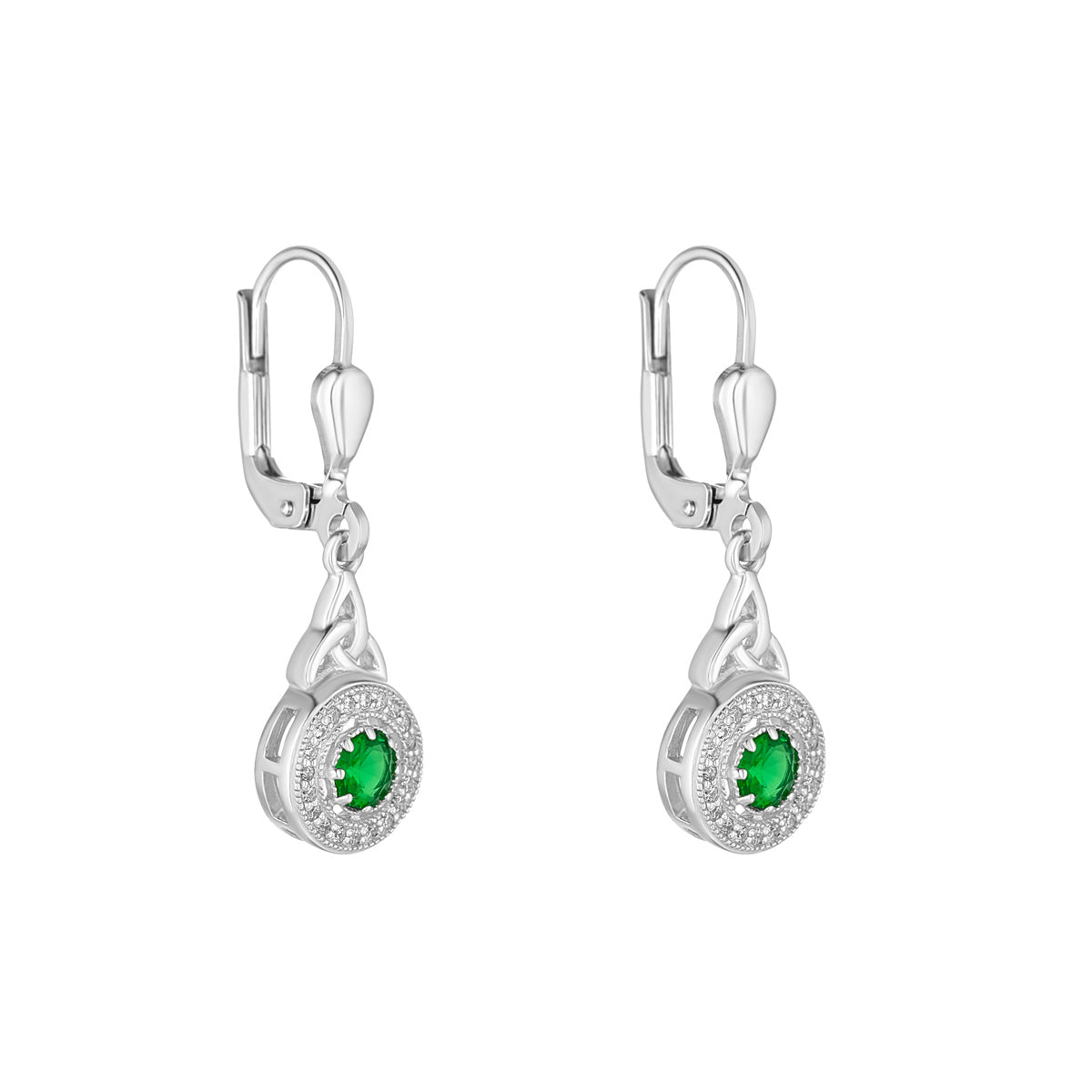  Cluster Green Cz Trinity Knot Drop Earrings