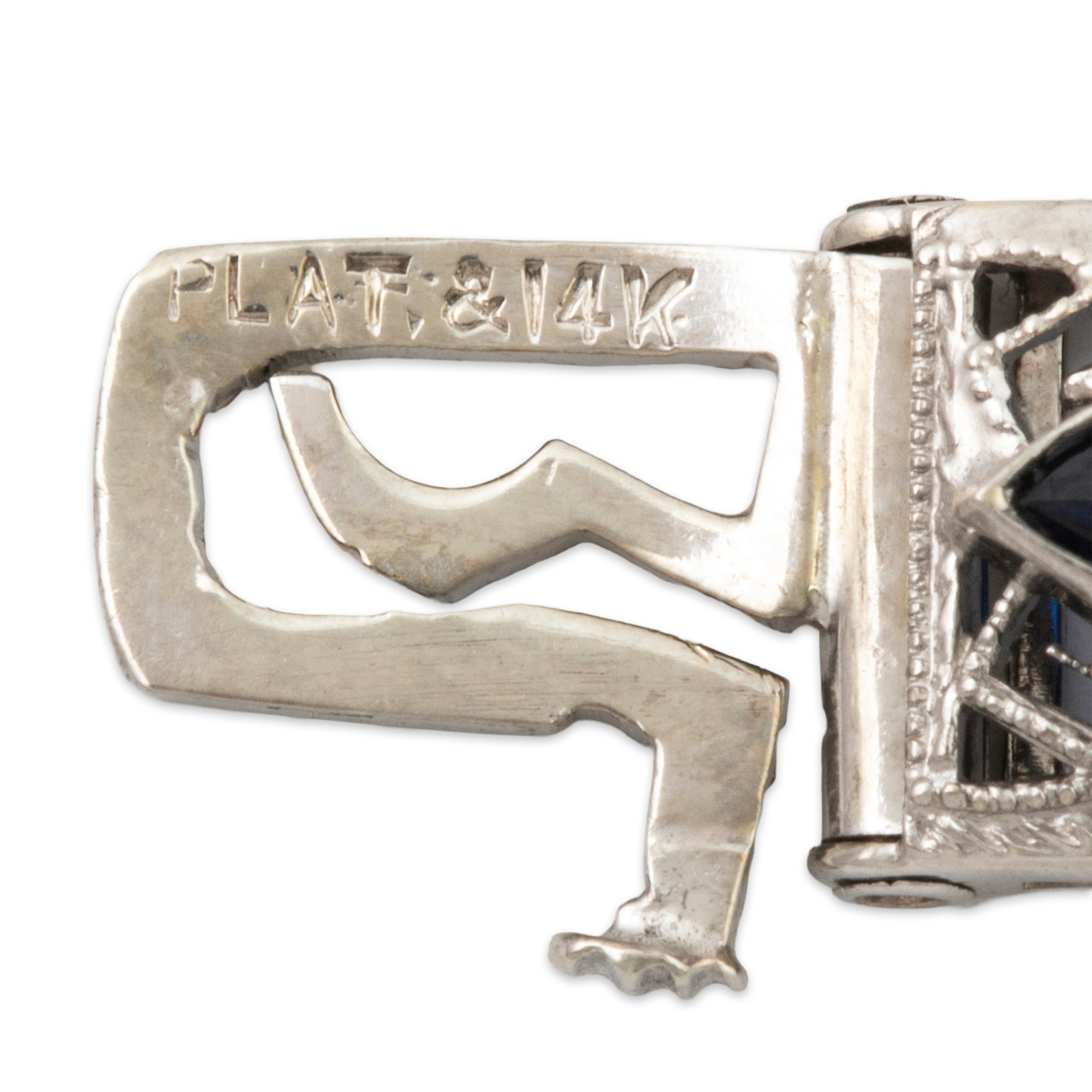 Vintage Platinum & 14k White Gold .774cttw Diamond Synthetic Blue Sapphire Filigree Bracelet、mySite、hinf8tx79