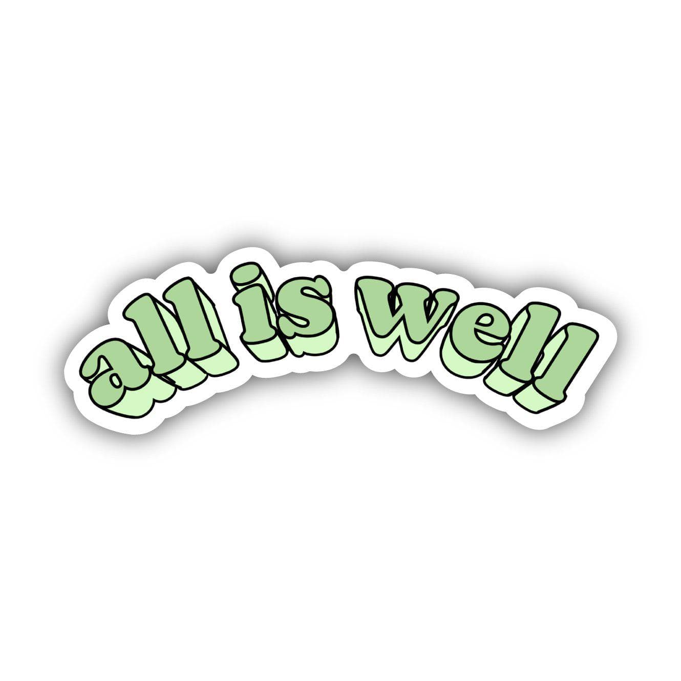  All is Well Green Curved Lettering Aesthetic Sticker、mySite、elrpsem3k