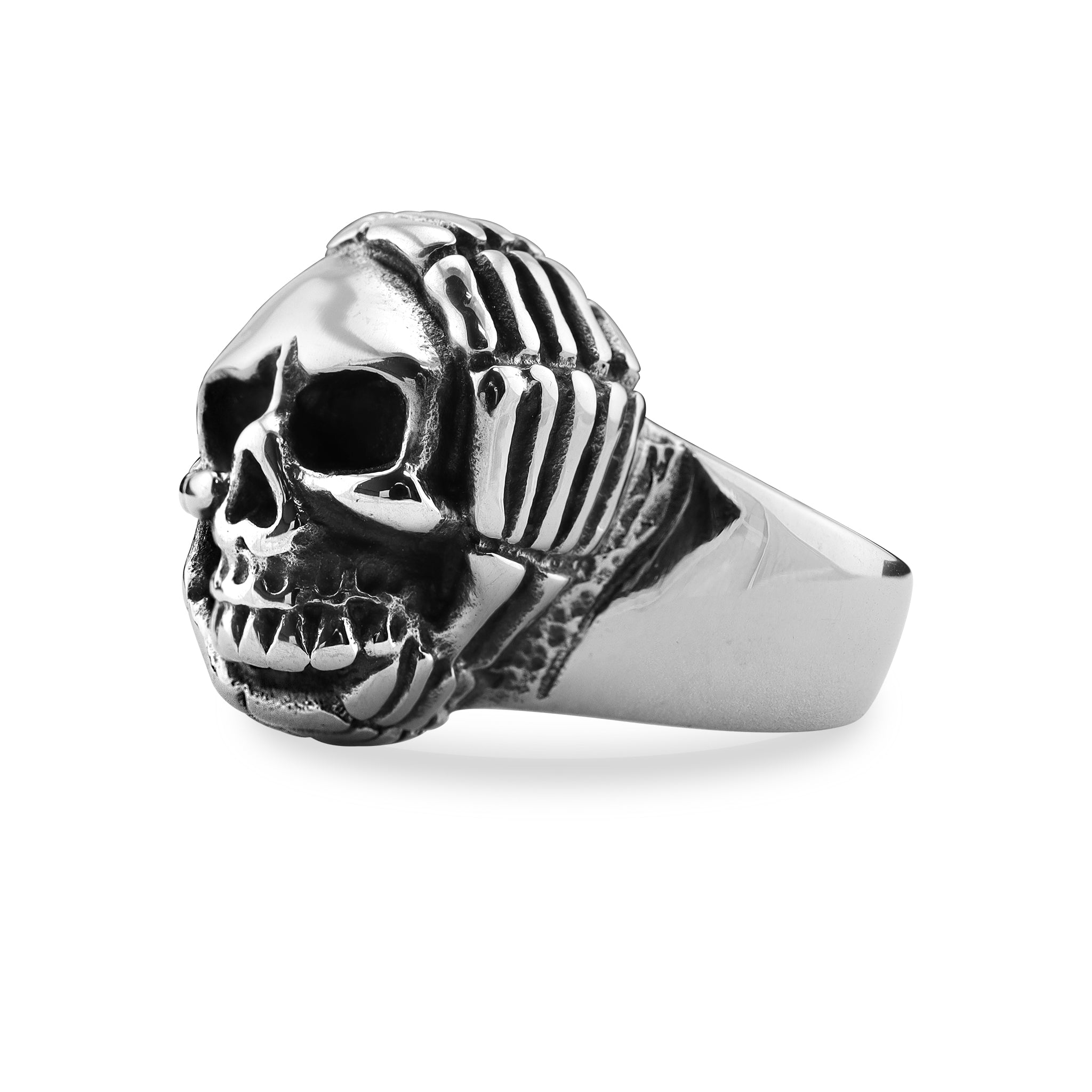 Skull With Skeleton Hands Stainless Steel Ring / SCR4069、mySite、dreamappss