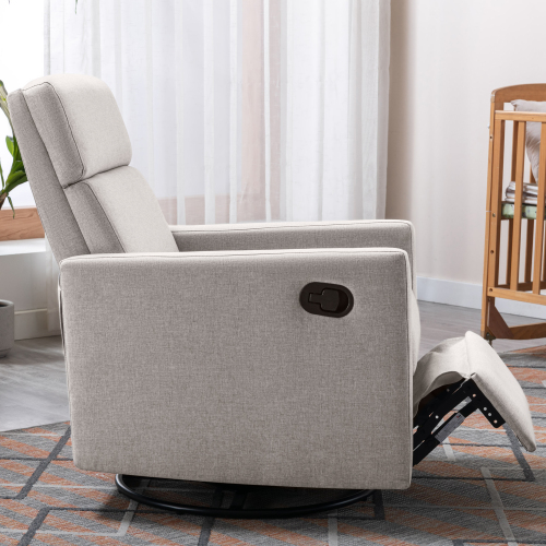 Modern Upholstered Rocker Nursery Chair Plush Seating Glider Swivel Recliner Chair, Gray、、casual